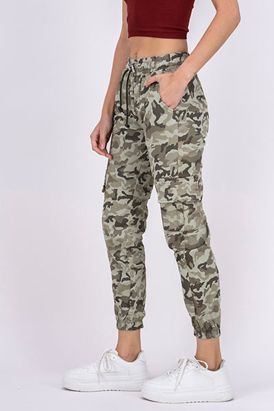 Jeans Waist High Camouflage Cordon Light green