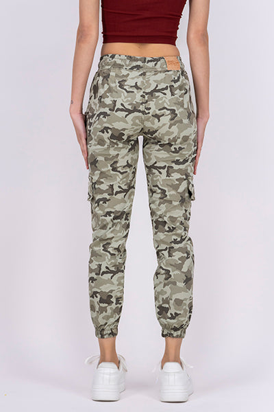 Jeans Waist High Camouflage Cordon Light green