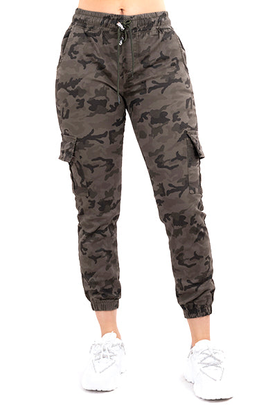 Jeans Waist High Camouflage Cordon Olive Combo