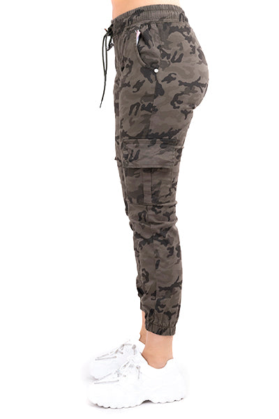 Jeans Waist High Camouflage Cordon Olive Combo