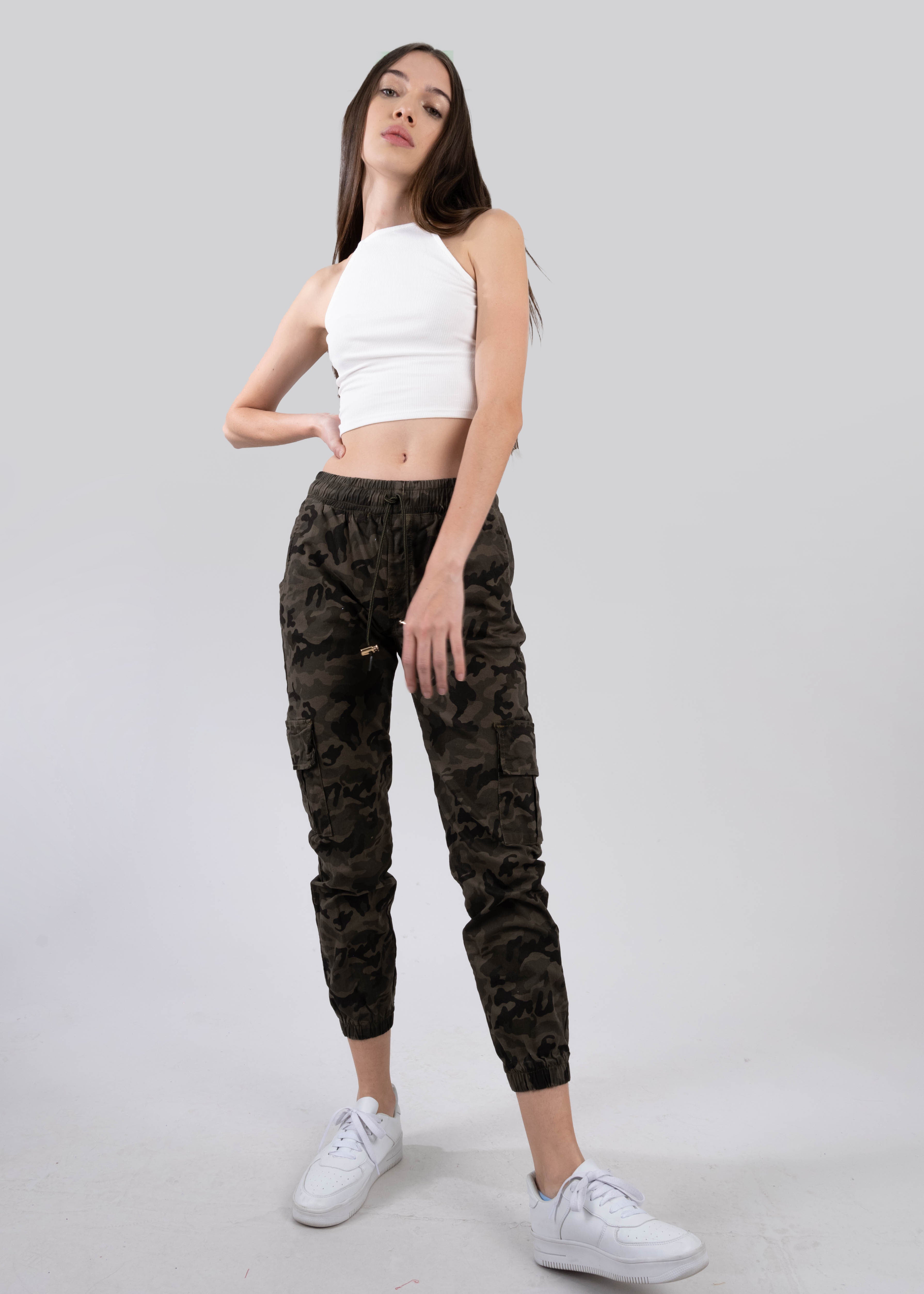 Jeans Waist High Camouflage Cordon Olive Combo