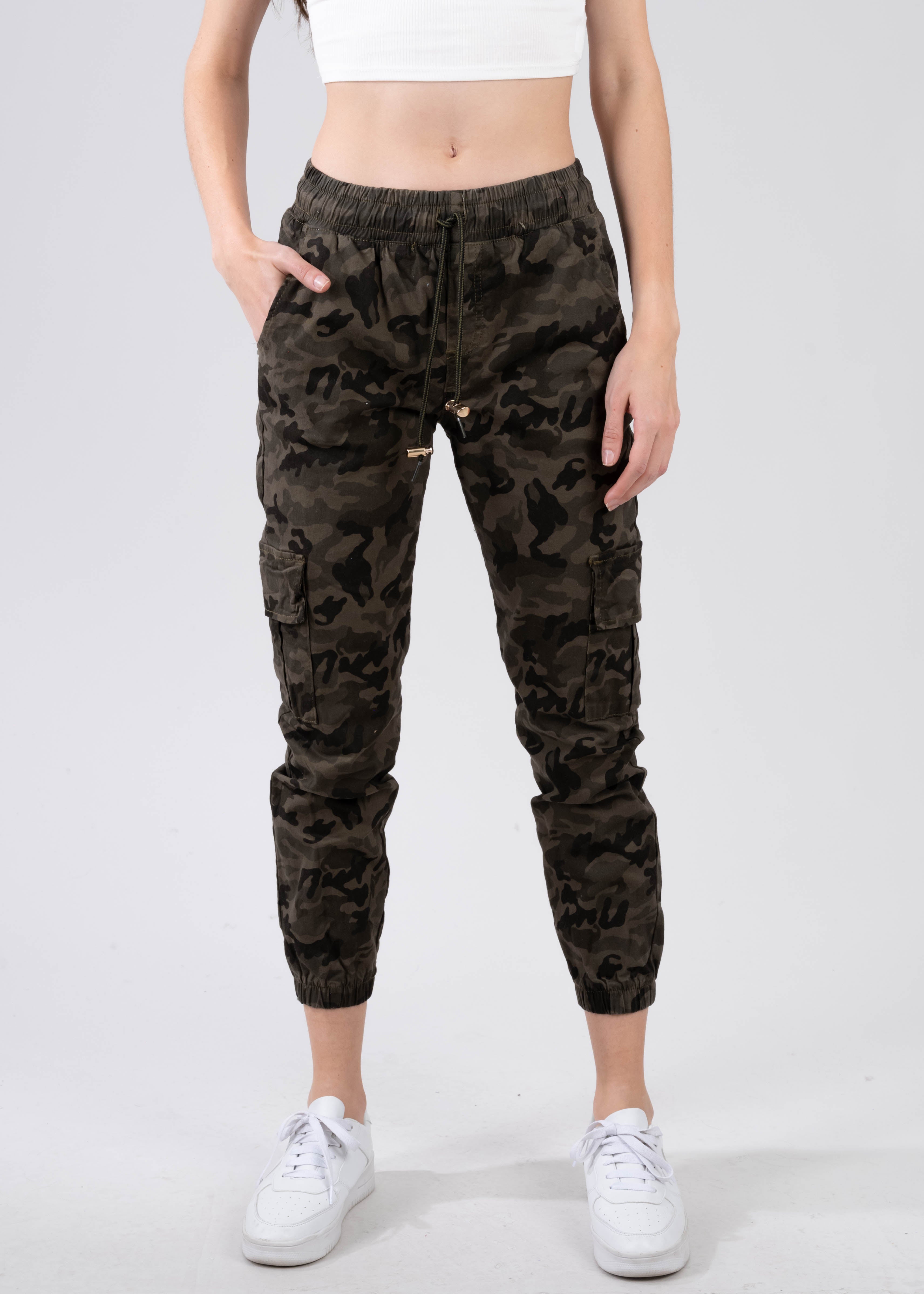 Jeans Waist High Camouflage Cordon Olive Combo