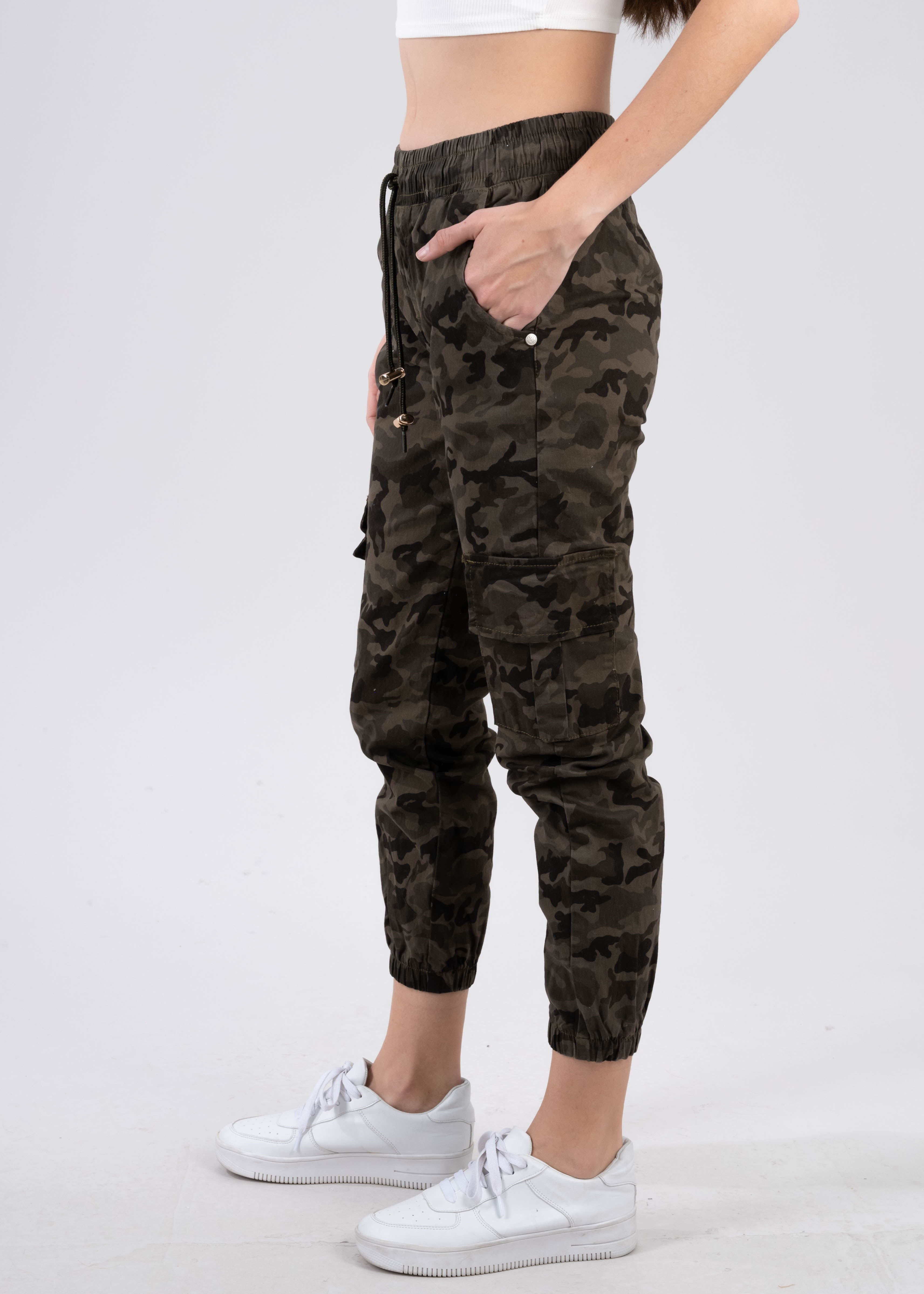 Jeans Waist High Camouflage Cordon Olive Combo