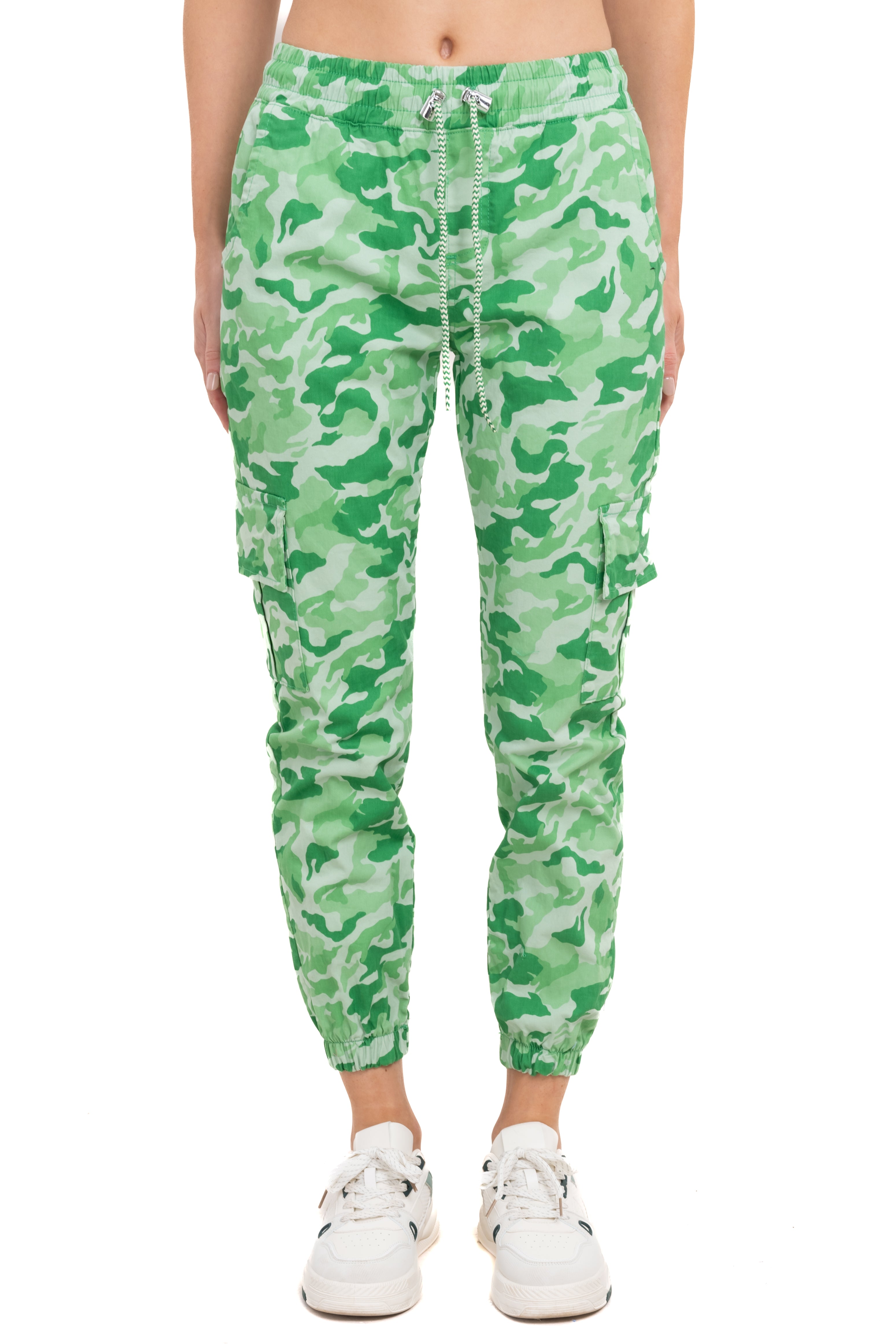 Jeans Waist High Camouflage Cordon Bright green