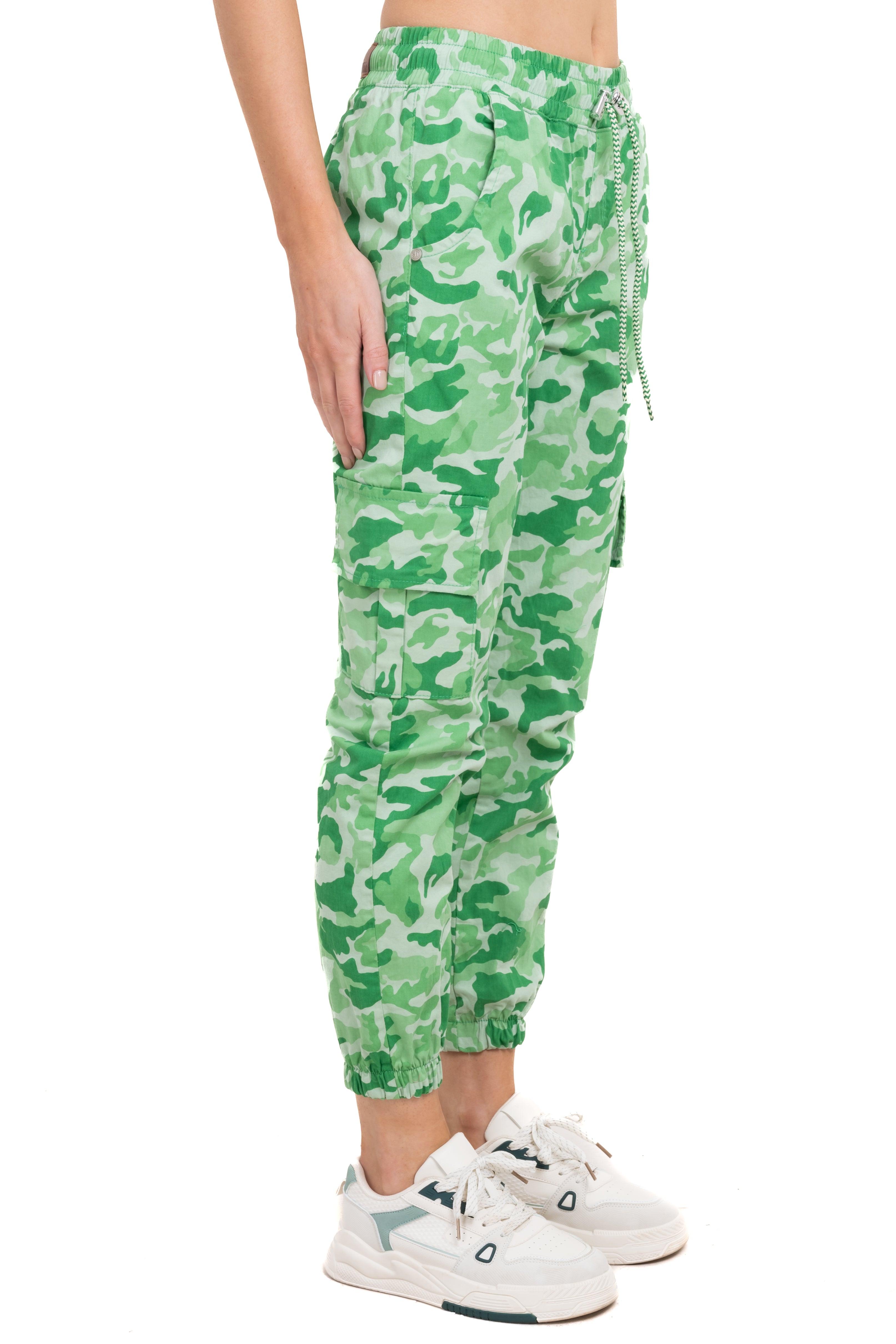 Jeans Waist High Camouflage Cordon Bright green