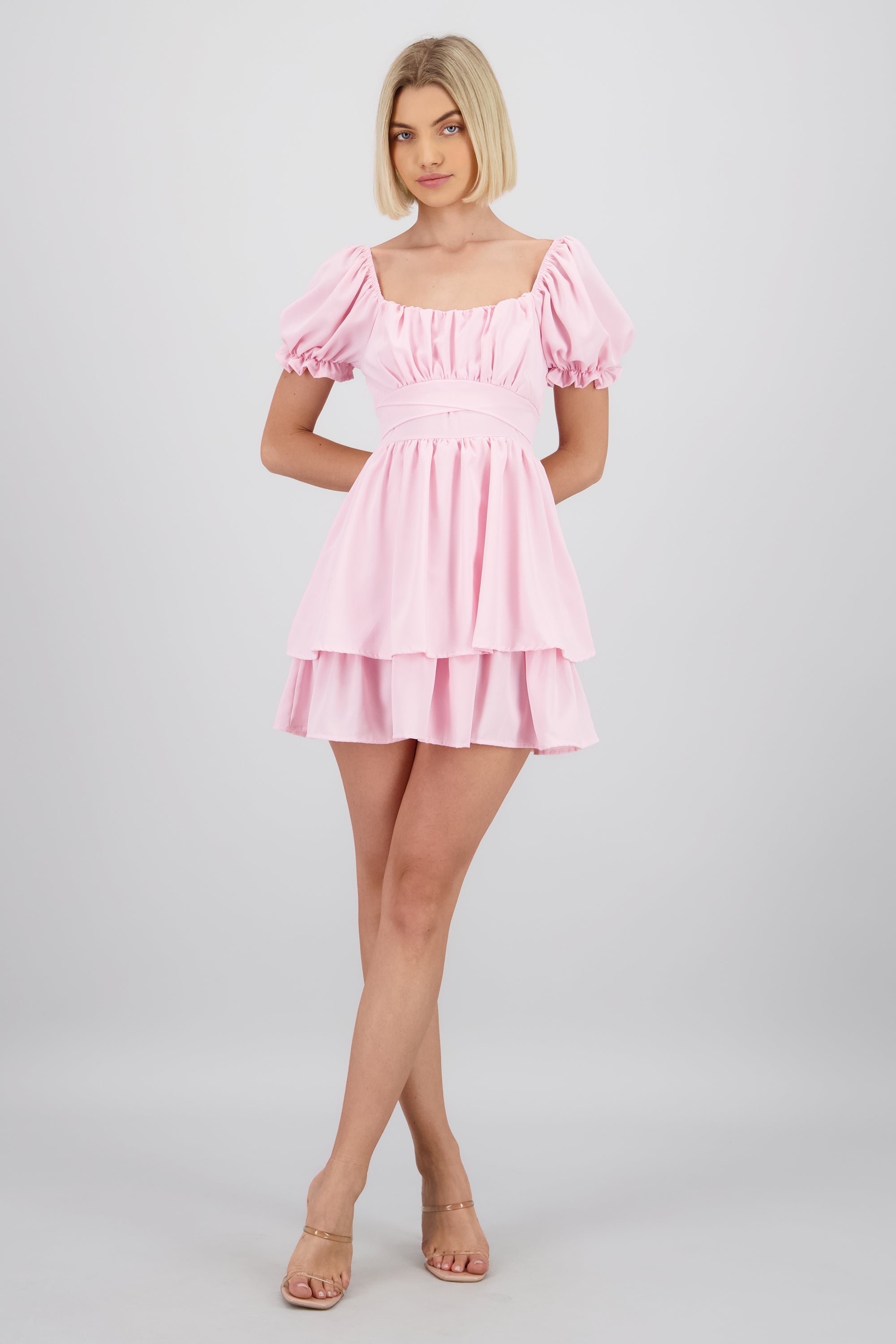 Vestido Mini Capas Moño ROSA PASTEL