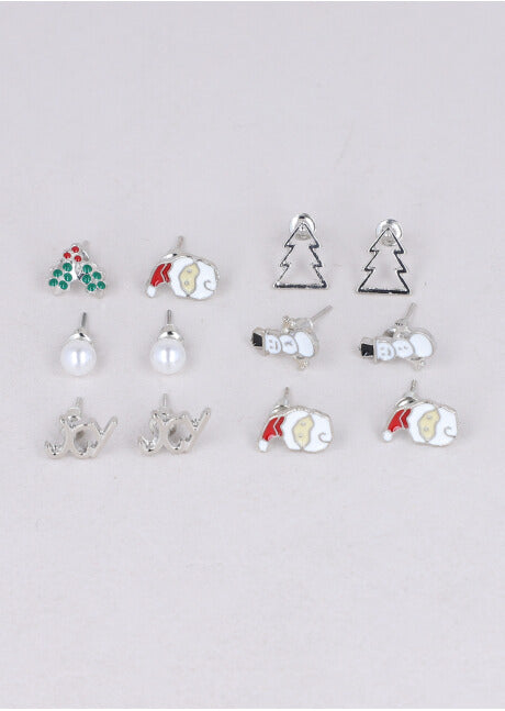 Set 6 pairs Christmas earrings SILVER