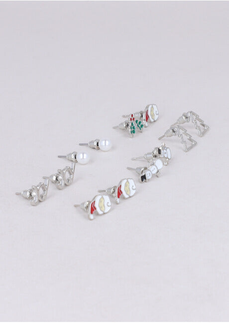 Set 6 pairs Christmas earrings SILVER