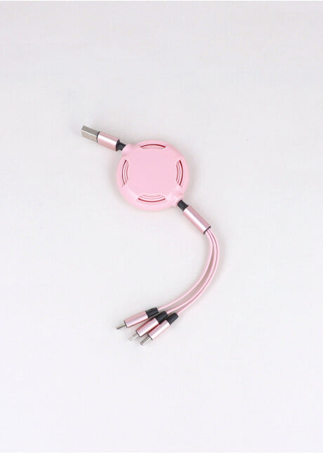 Retractable charger cable 3 bicolor inputs PINK