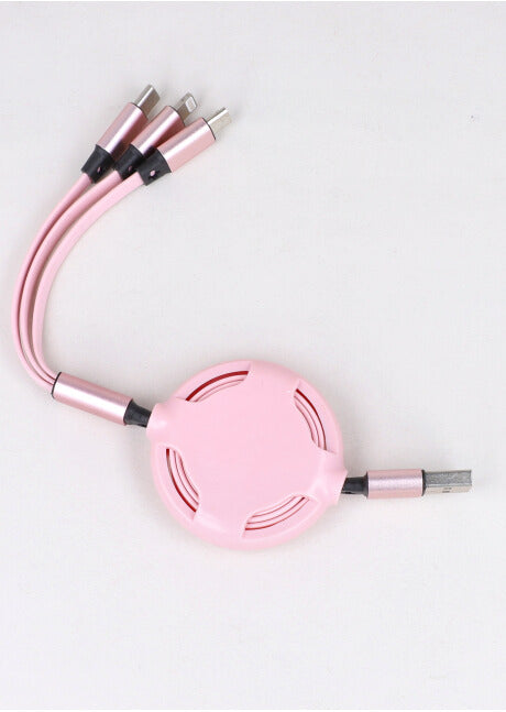 Retractable charger cable 3 bicolor inputs PINK