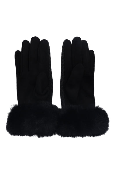 Guantes estampado geométrico peluche bicolor NEGRO