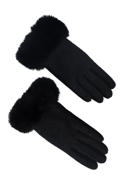 Guantes estampado geométrico peluche bicolor NEGRO