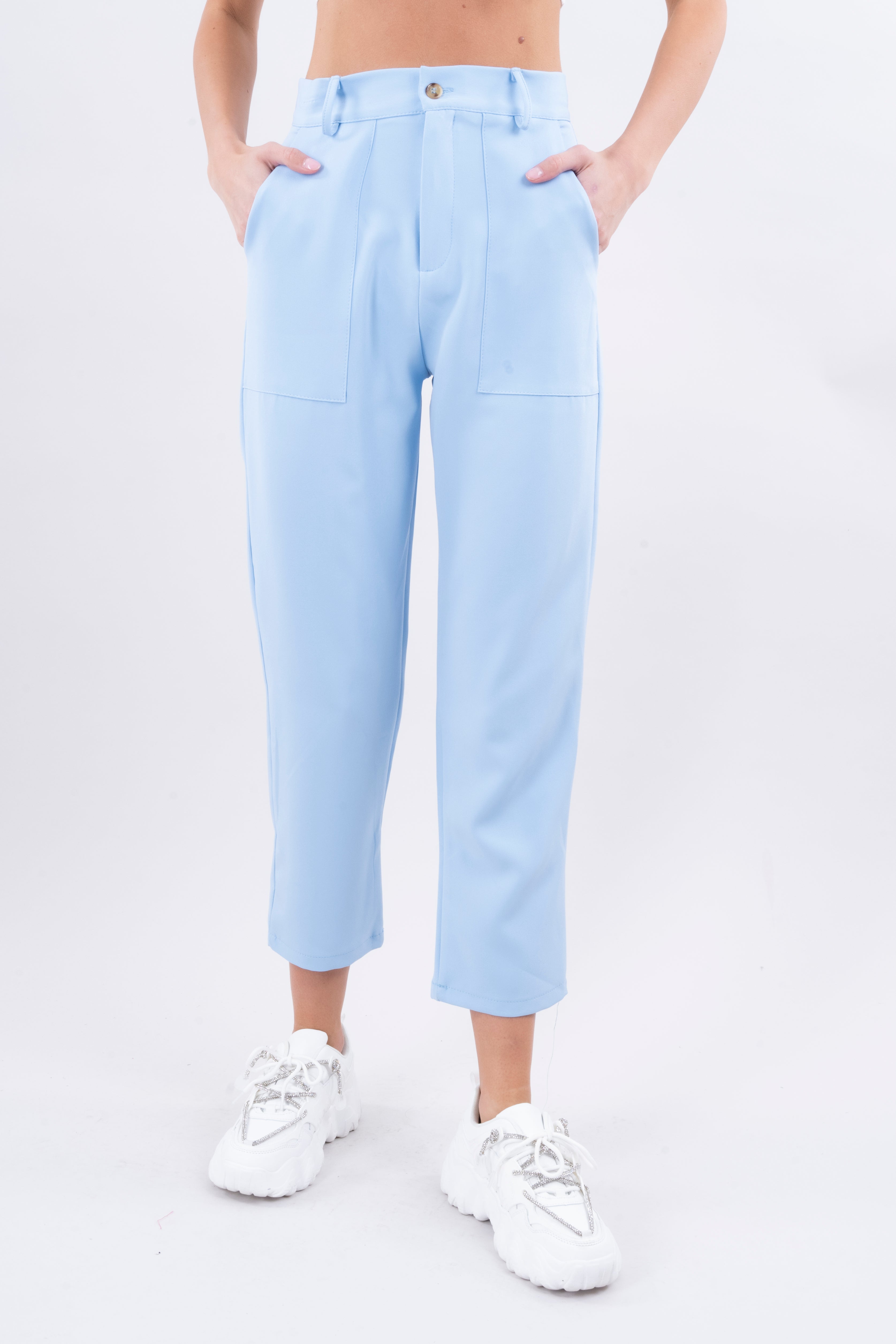 High Capri waist pants bags Sky blue