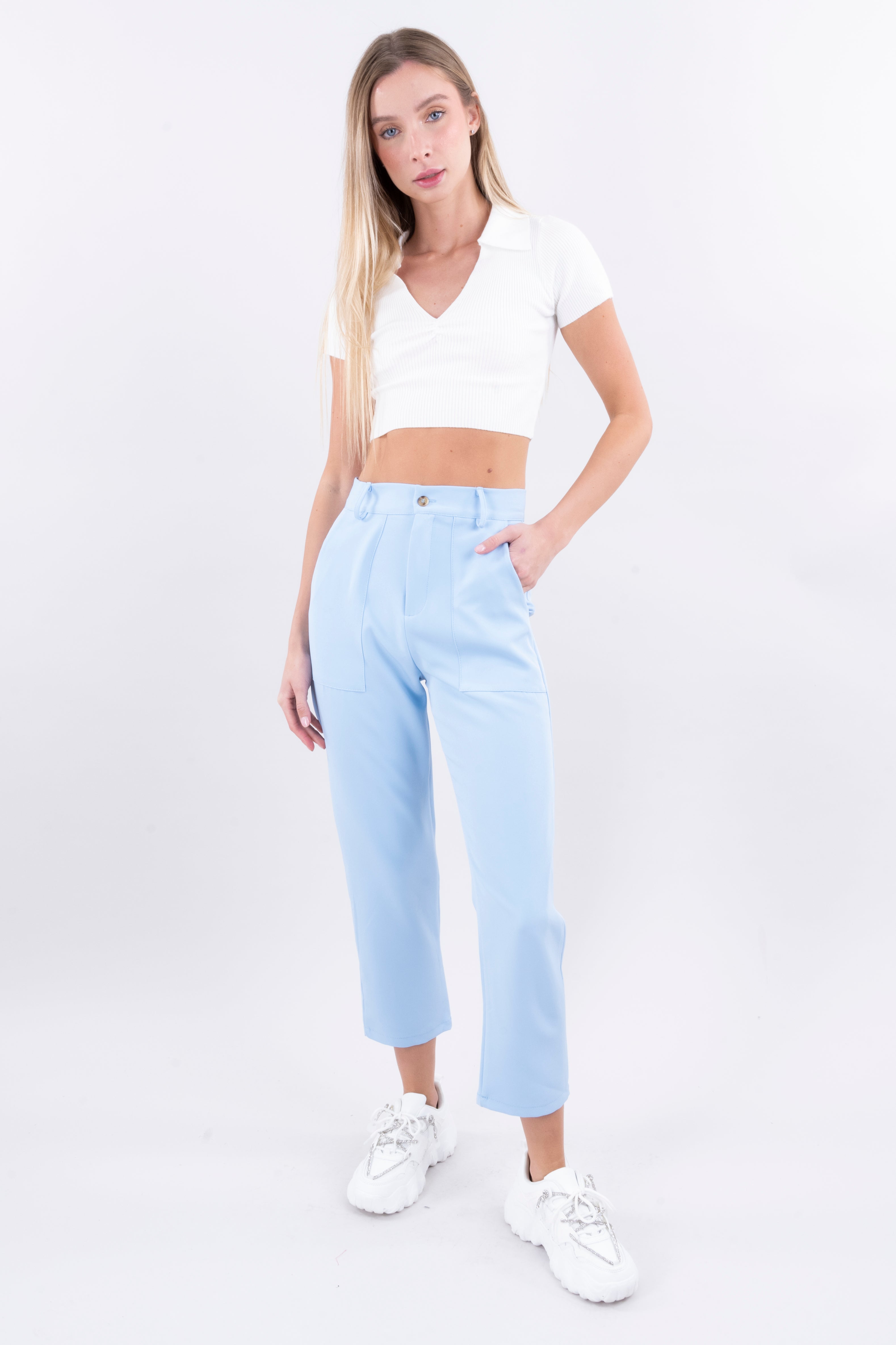 High Capri waist pants bags Sky blue