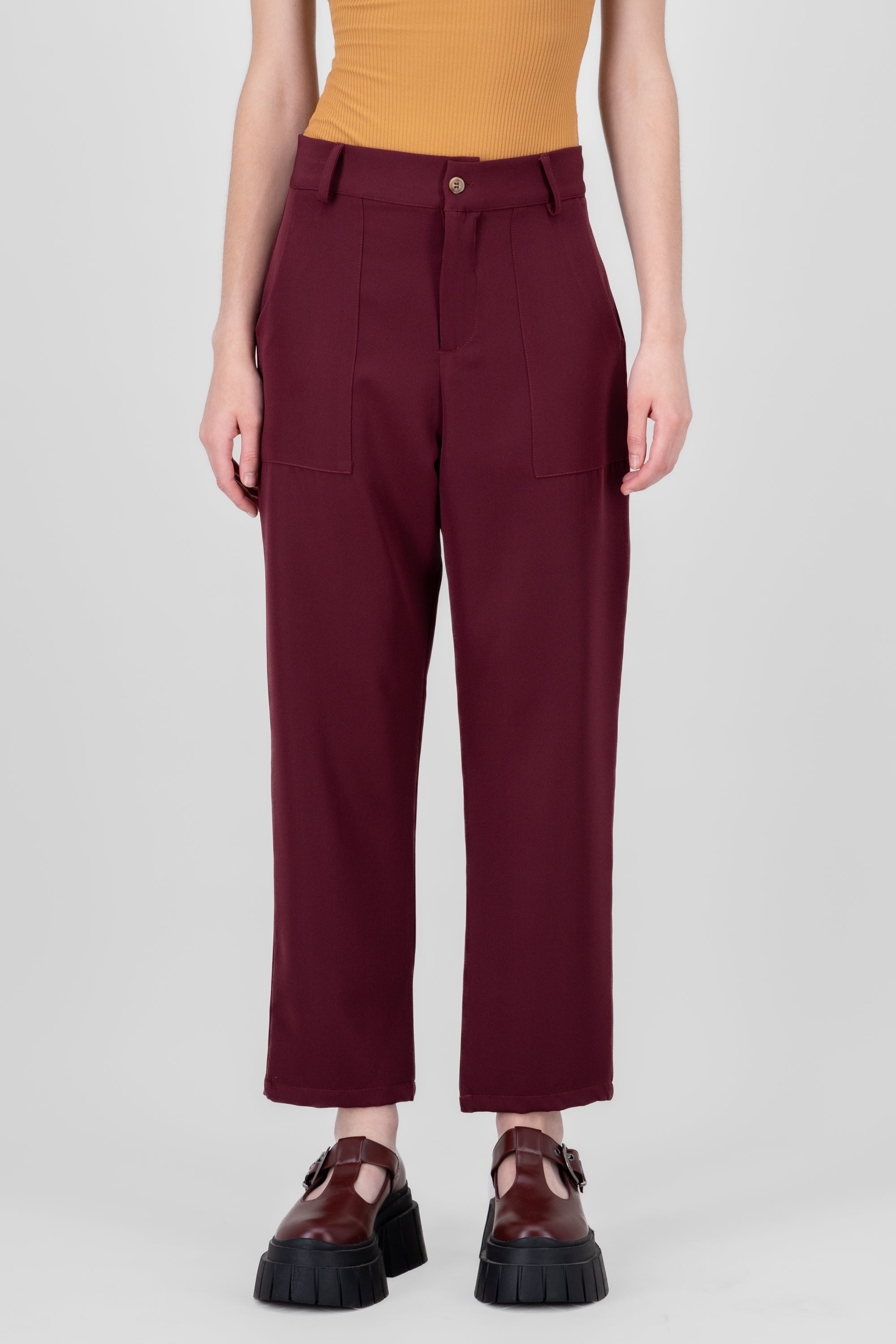 High Capri waist pants bags PLUM