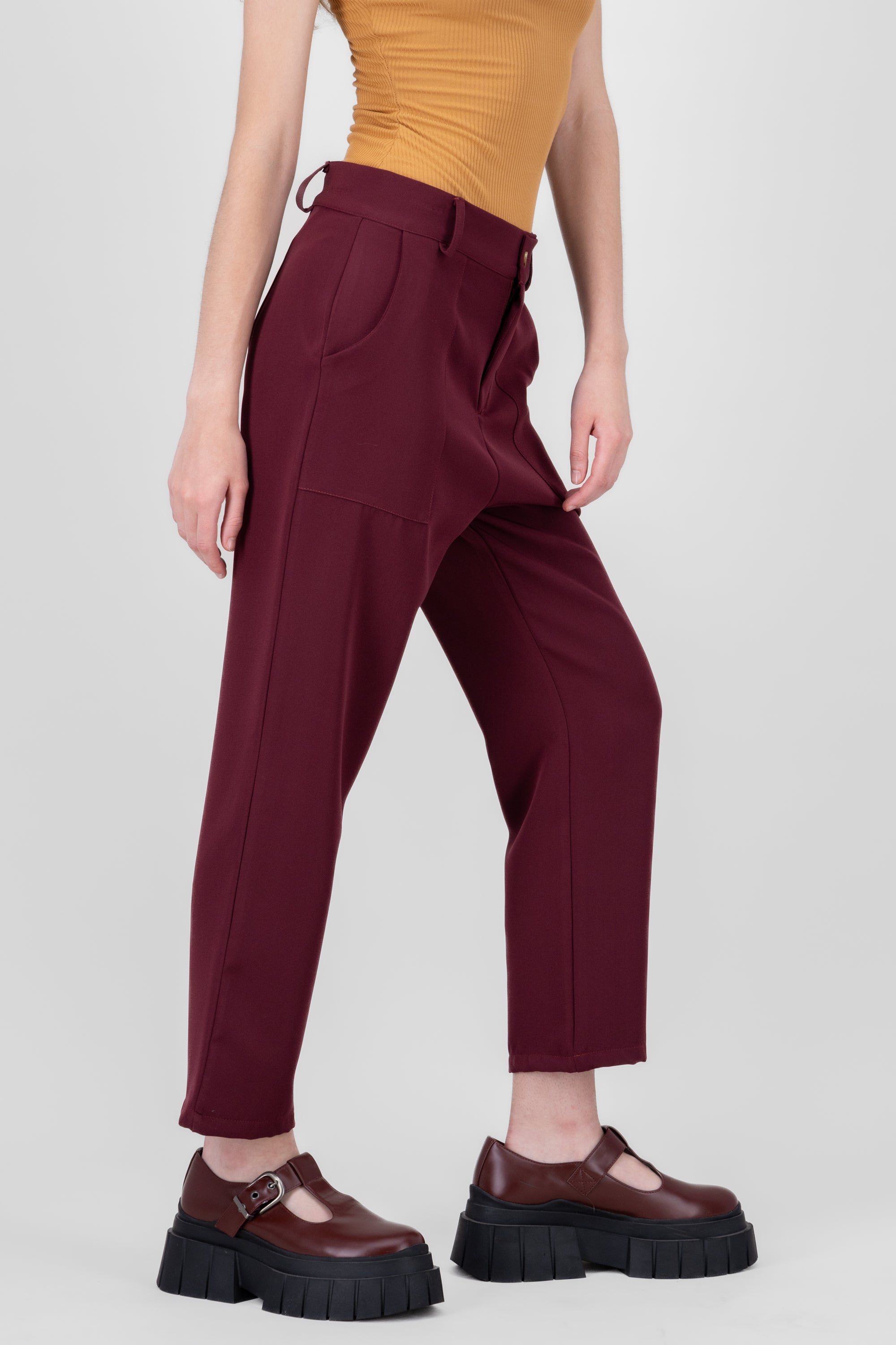 High Capri waist pants bags PLUM