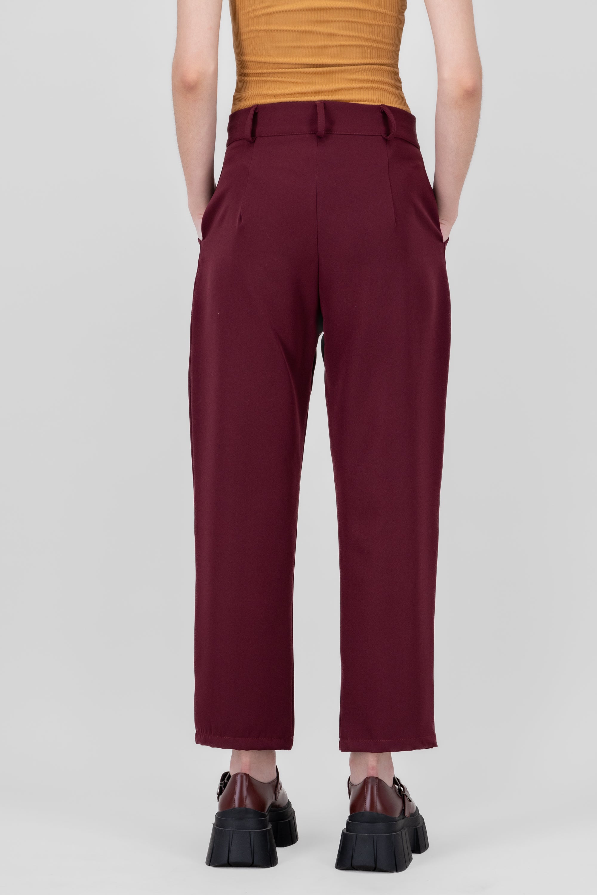 High Capri waist pants bags PLUM