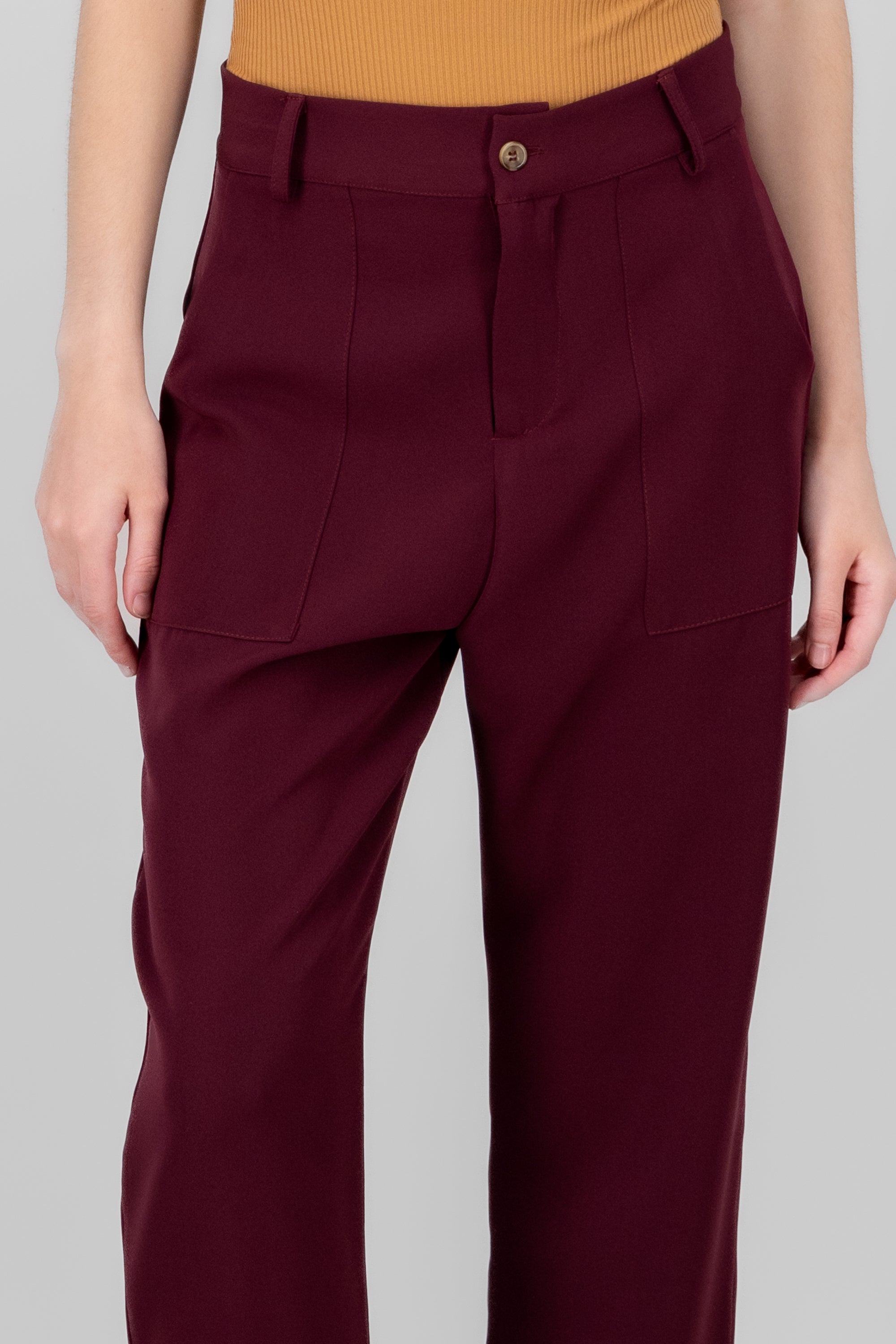 High Capri waist pants bags PLUM