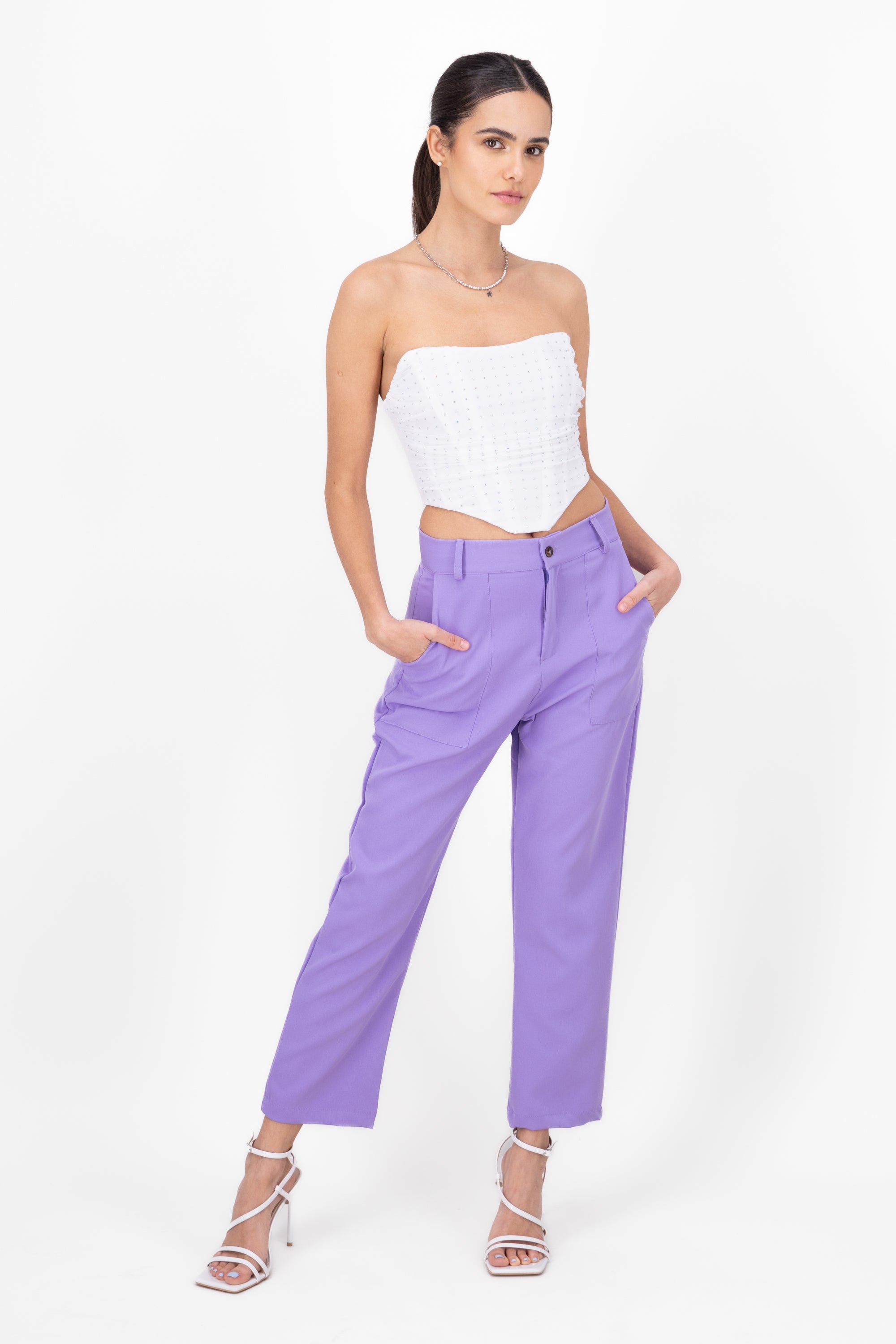 High Capri waist pants bags LILAC