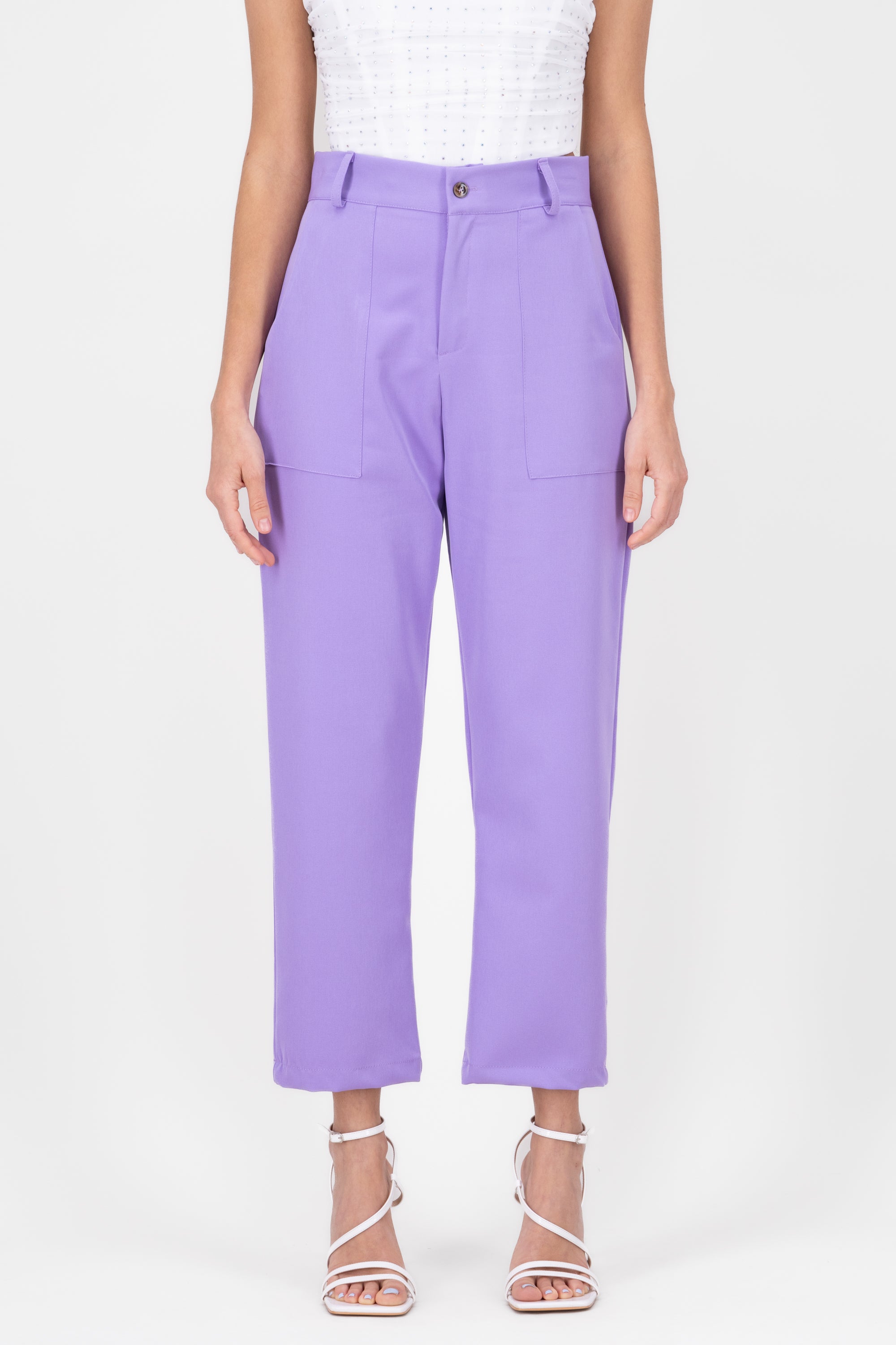 High Capri waist pants bags LILAC