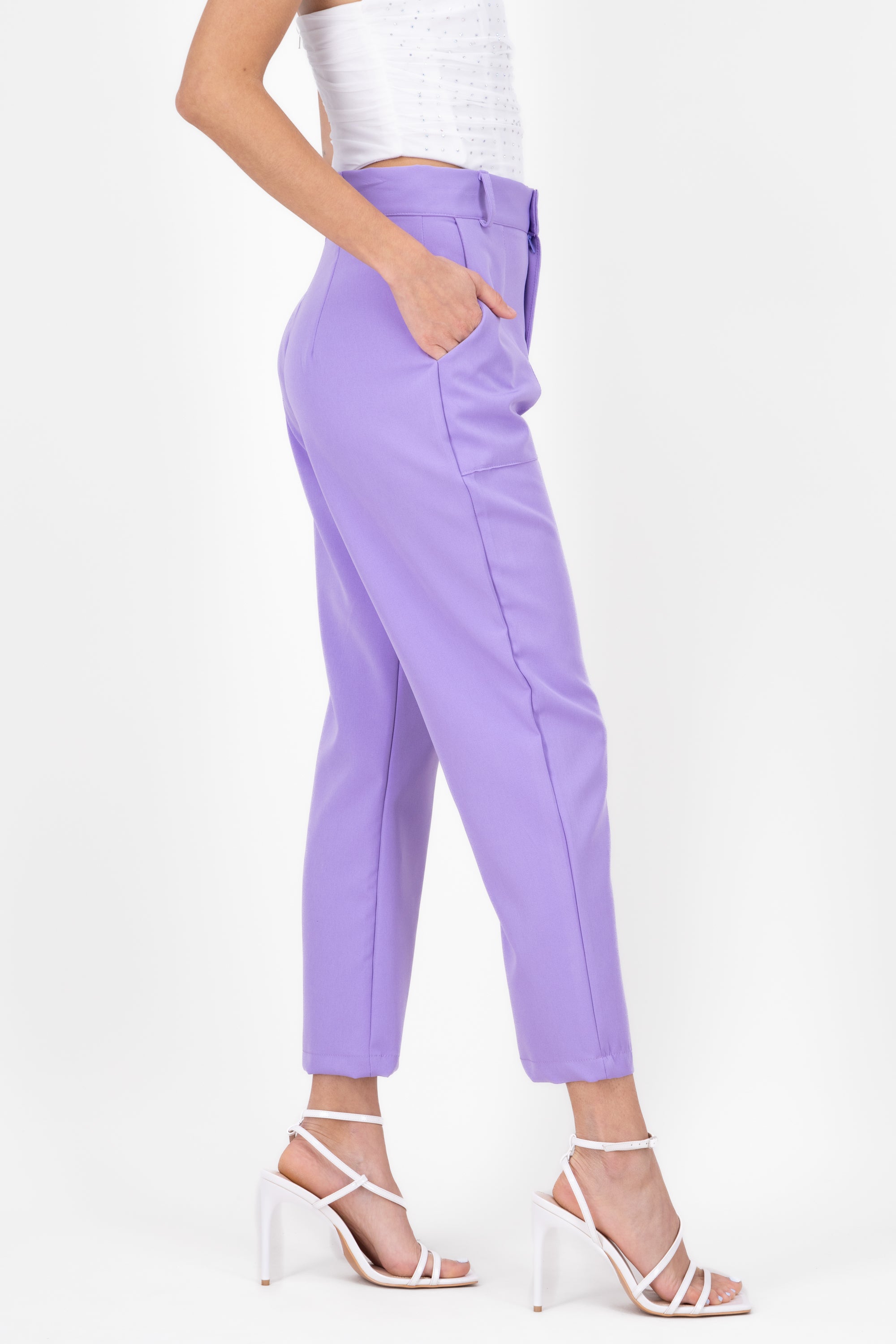 High Capri waist pants bags LILAC