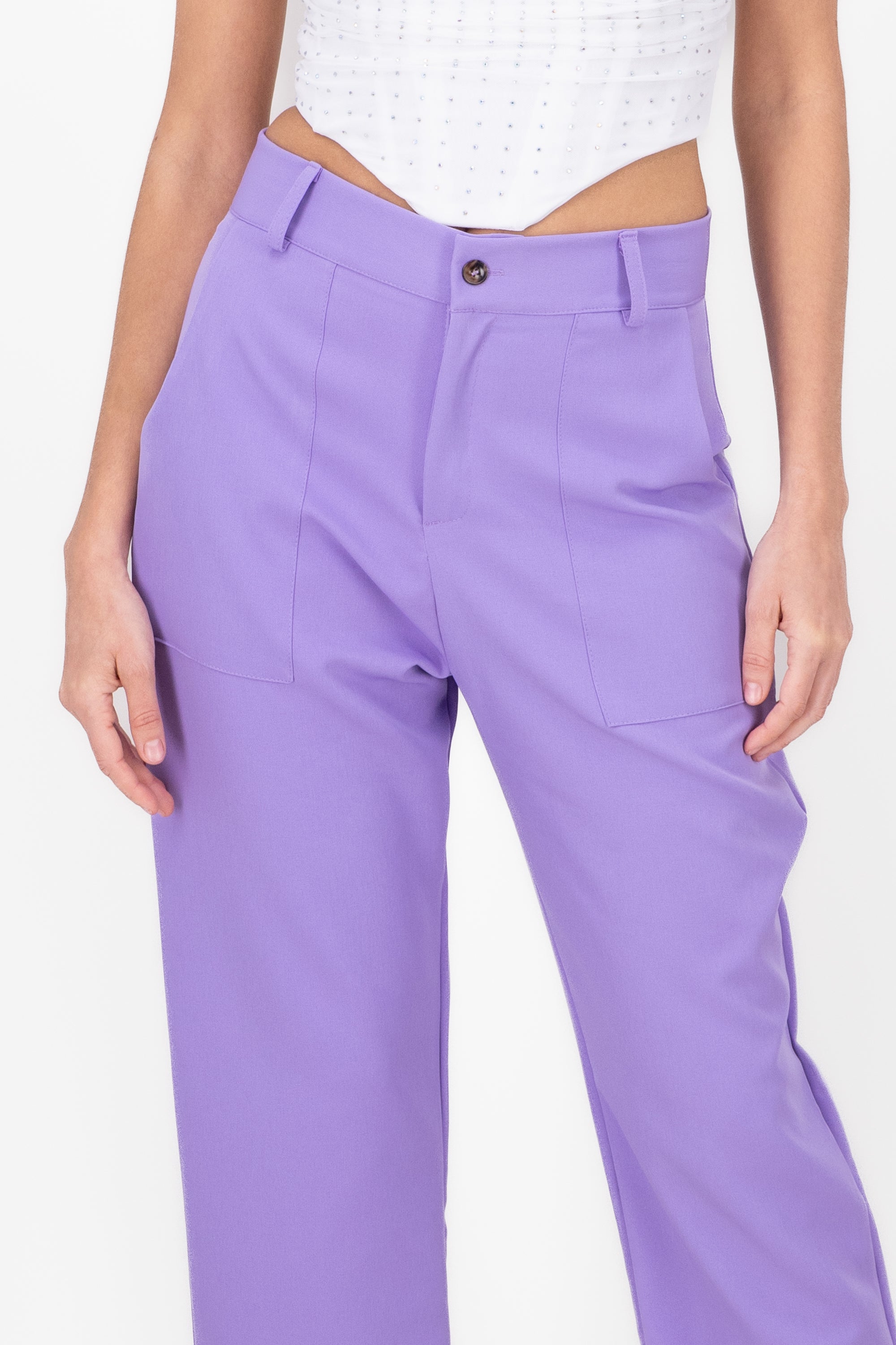 High Capri waist pants bags LILAC