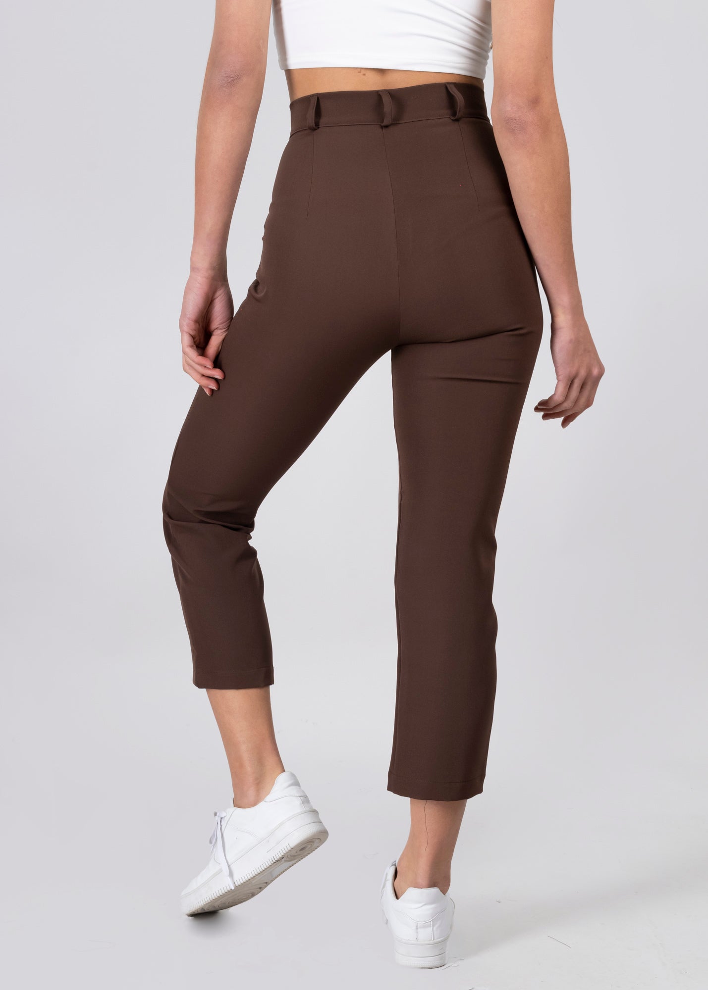 High Capri waist pants bags COFFEE