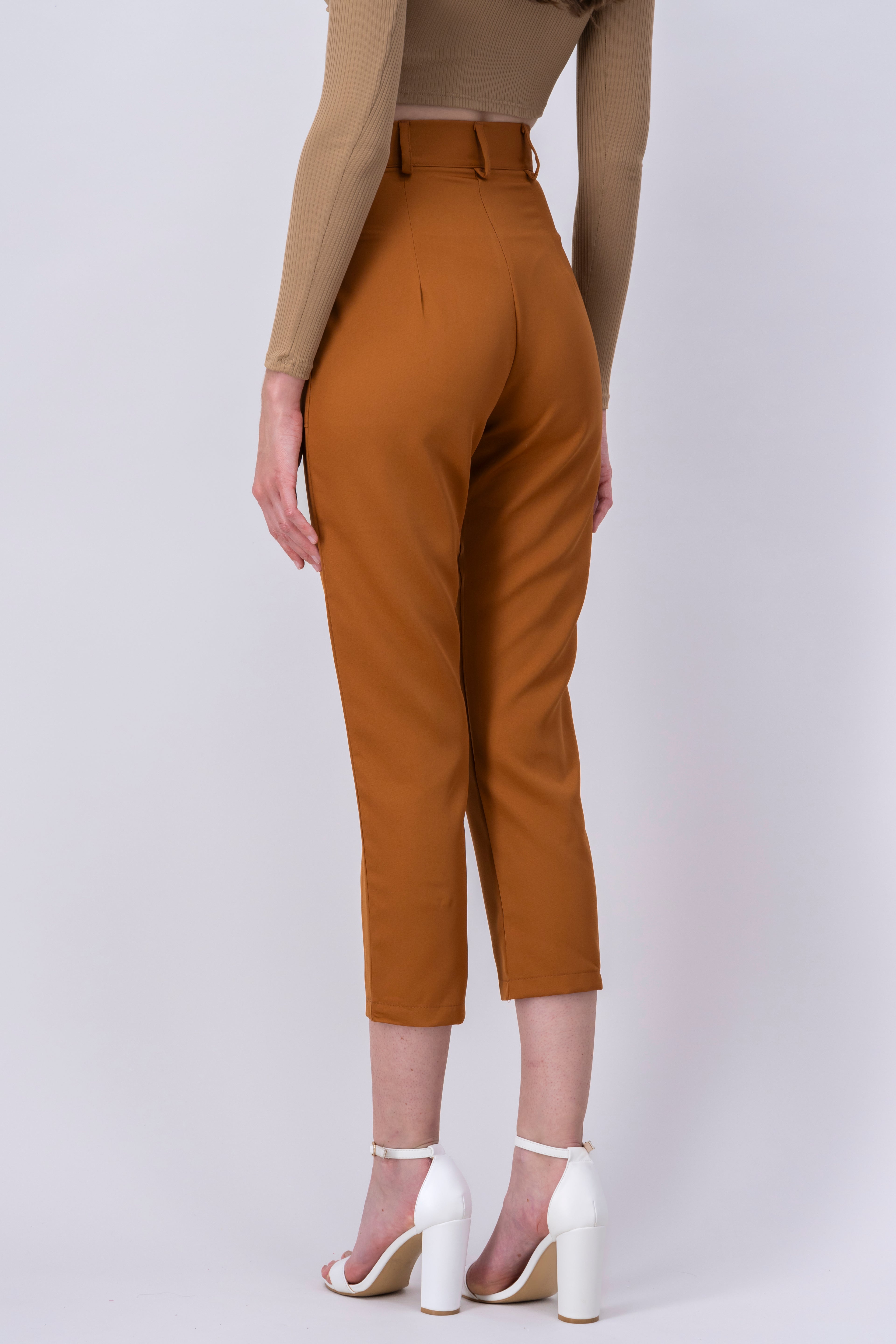 High Capri waist pants bags Taupe