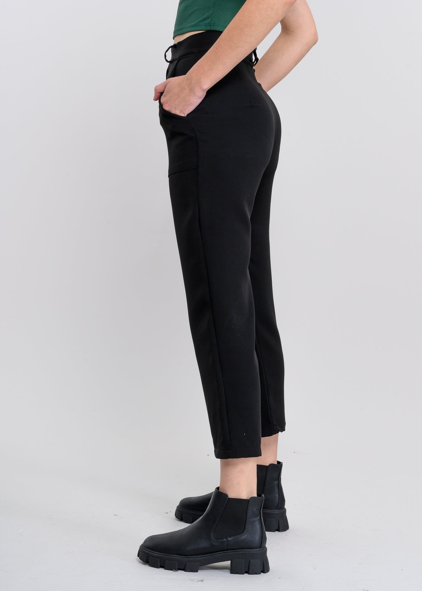 High Capri waist pants bags BLACK