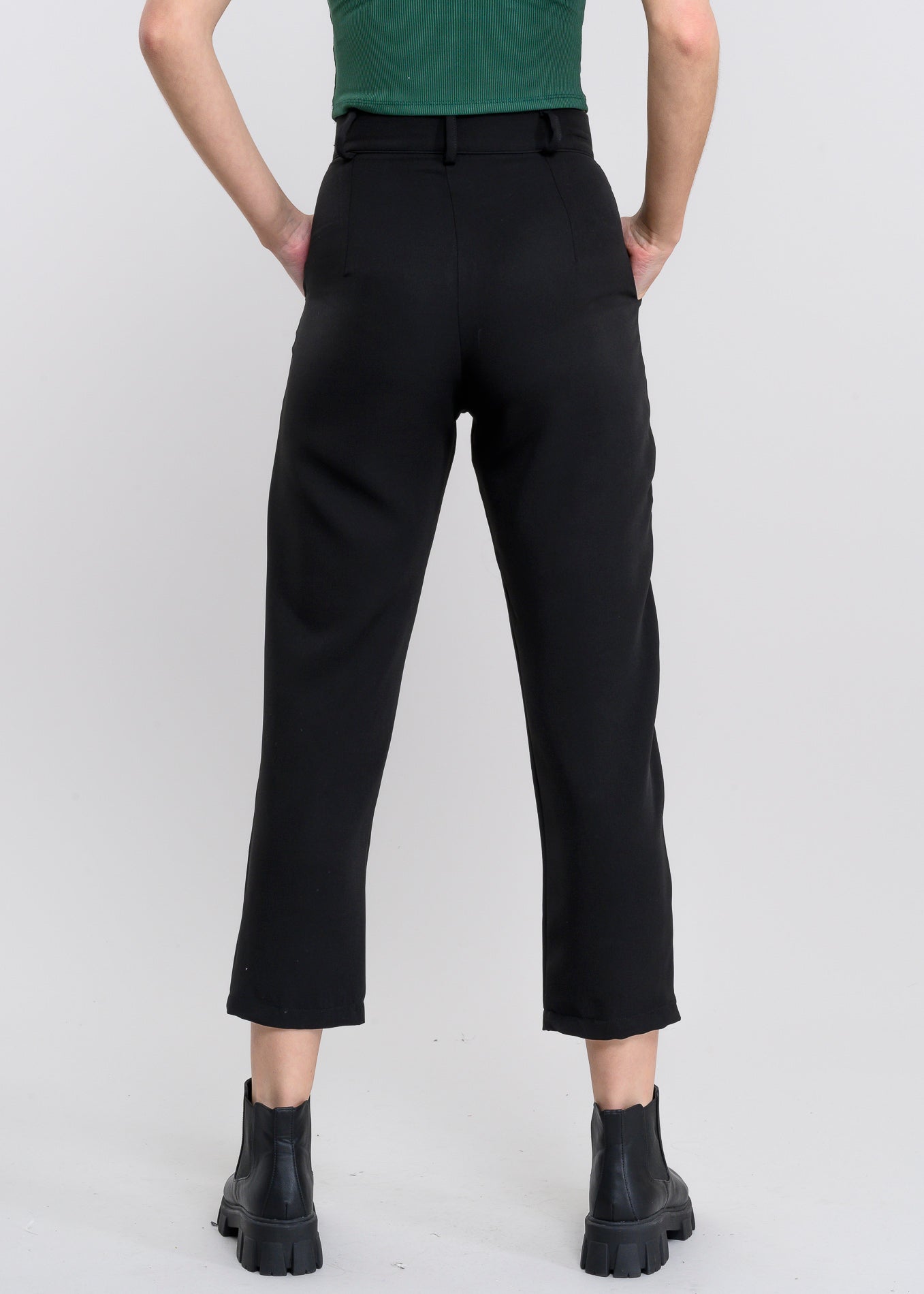 High Capri waist pants bags BLACK