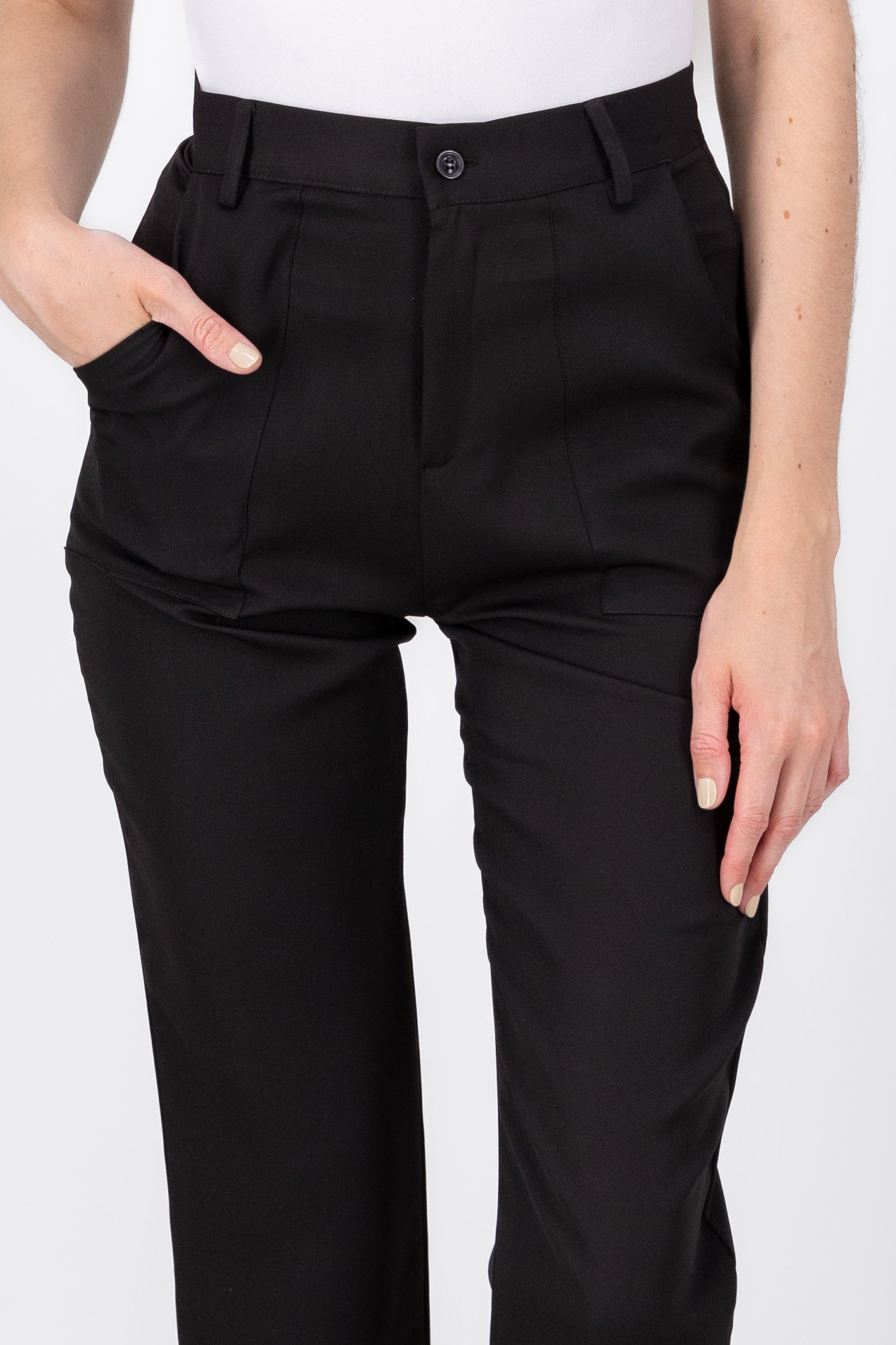 High Capri waist pants bags BLACK