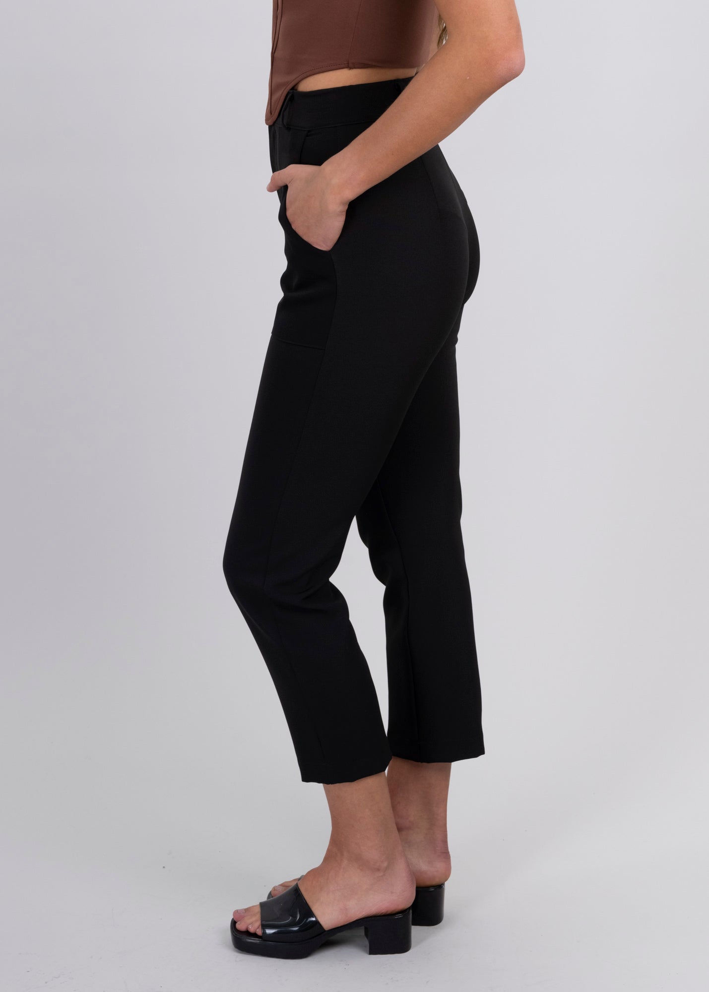 High Capri waist pants bags BLACK