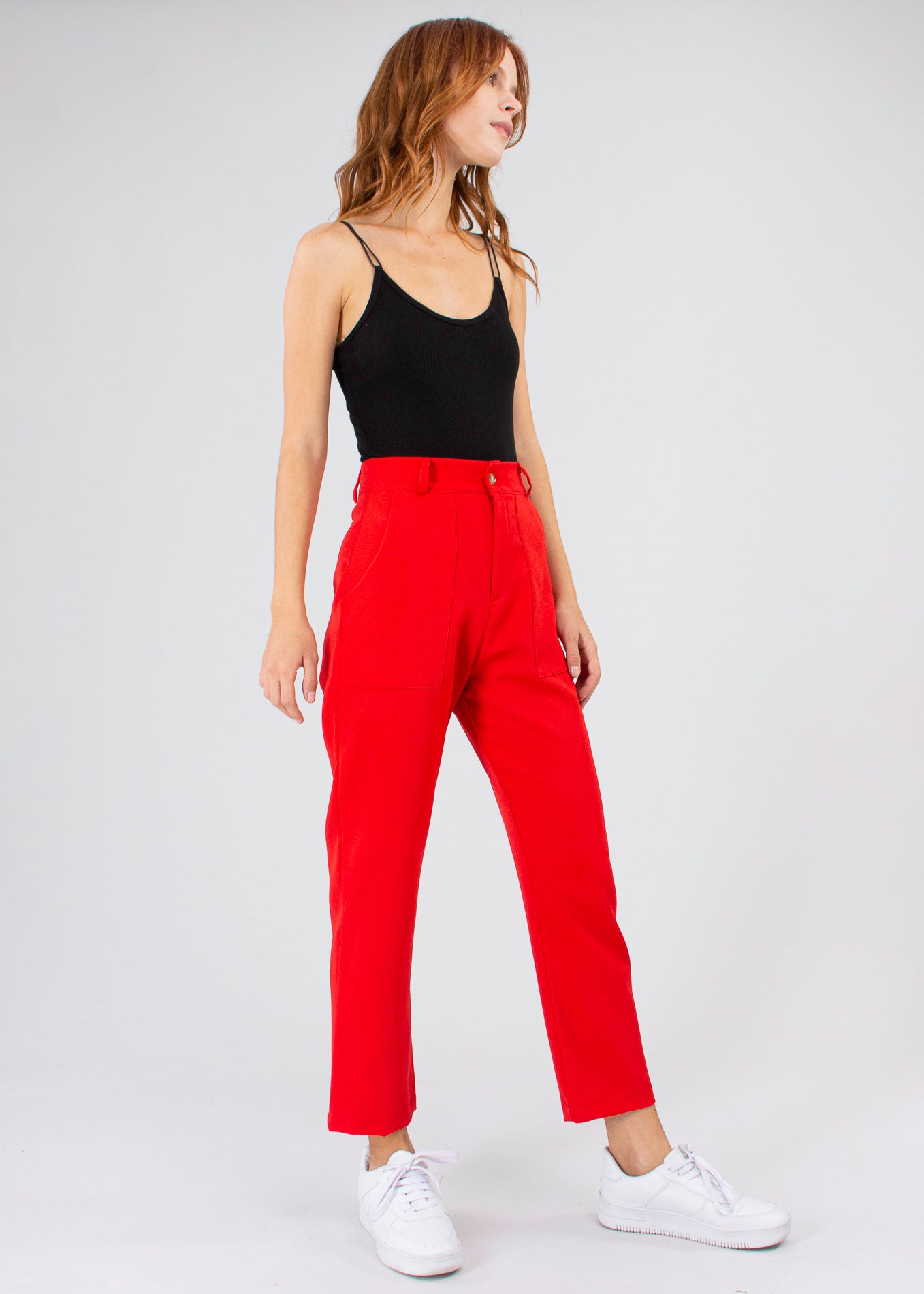 High Capri waist pants bags RED