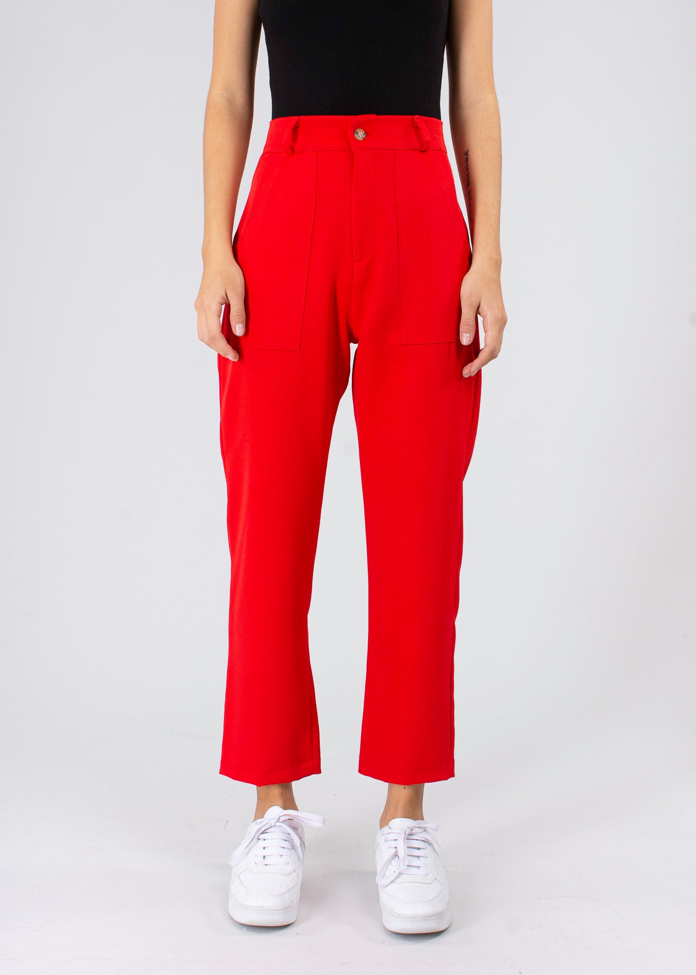 High Capri waist pants bags RED