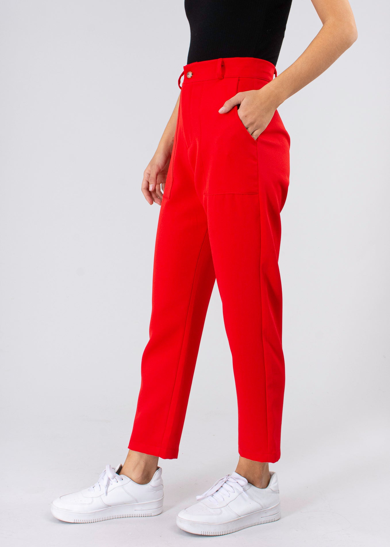 High Capri waist pants bags RED