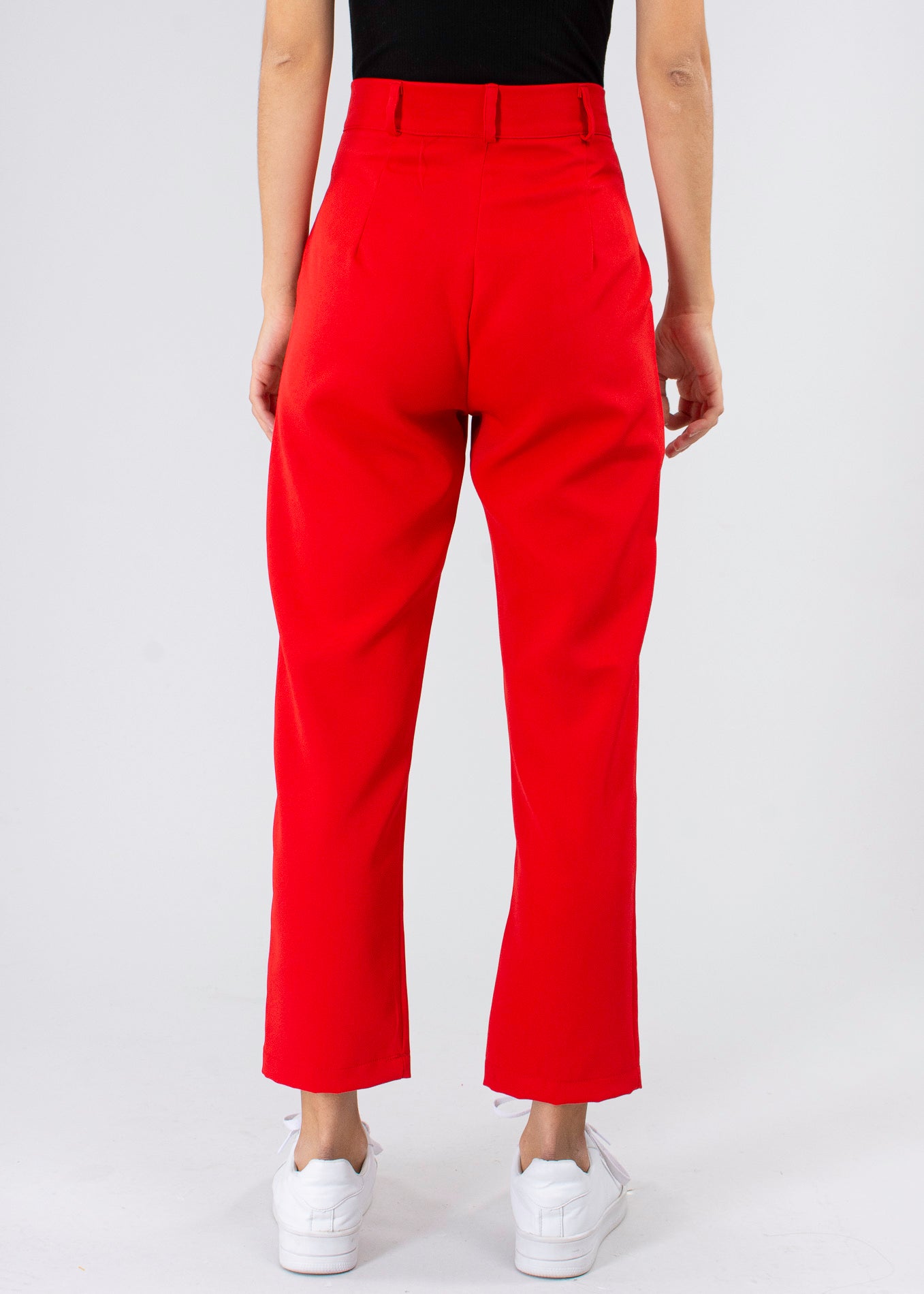 High Capri waist pants bags RED