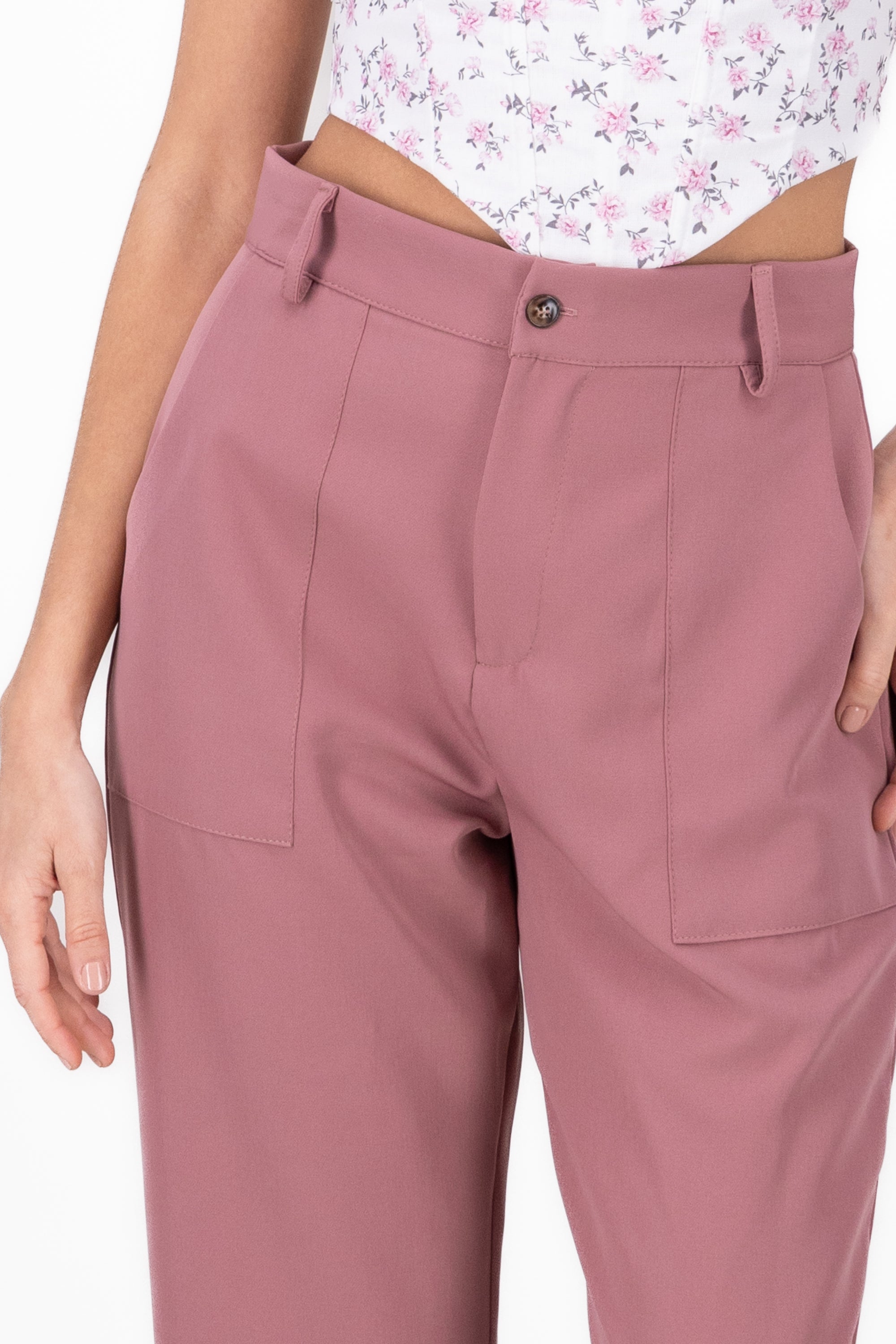 High Capri waist pants bags Marsala