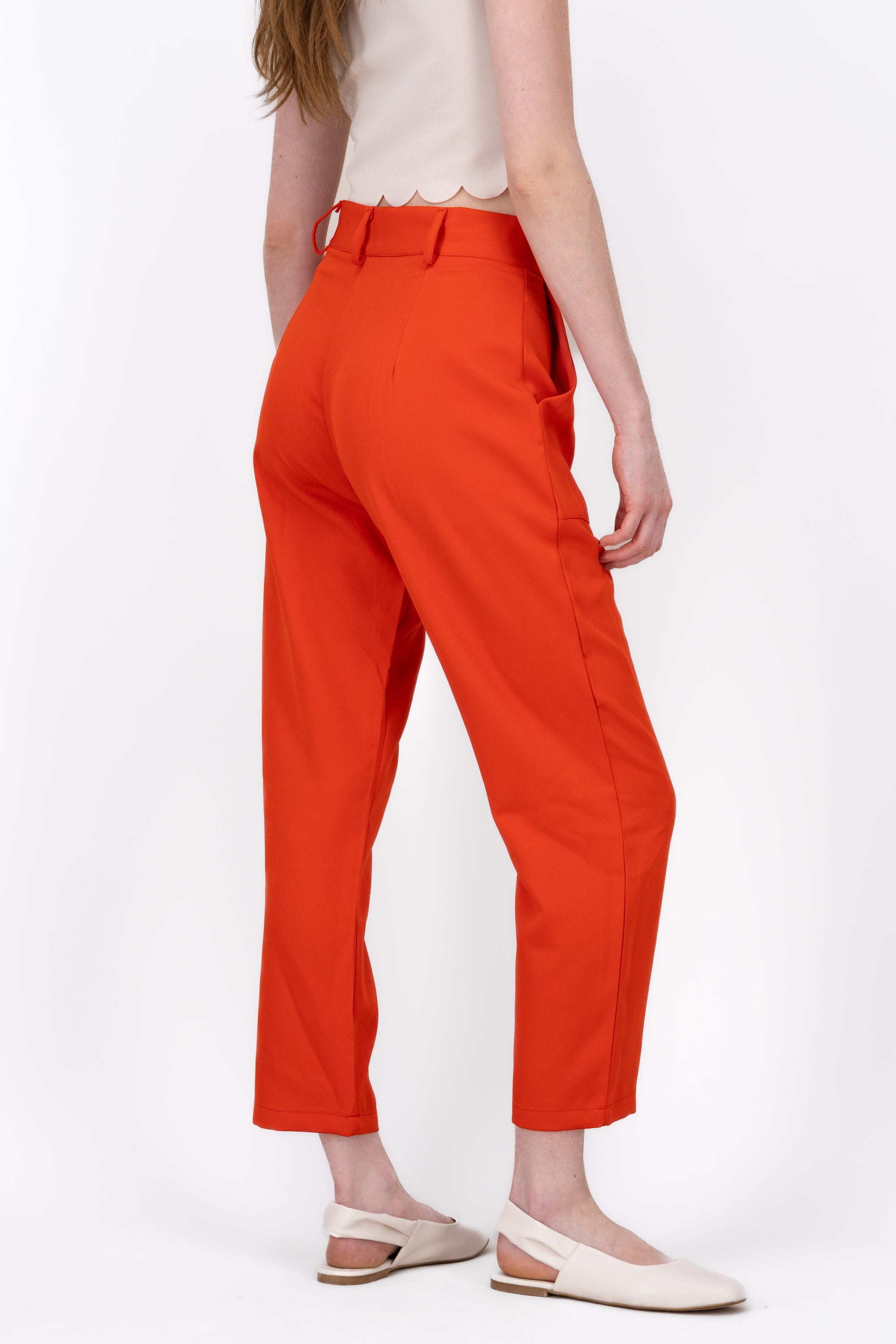 High Capri waist pants bags Poppy red