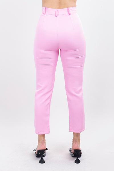 High Capri waist pants bags Pastel pink