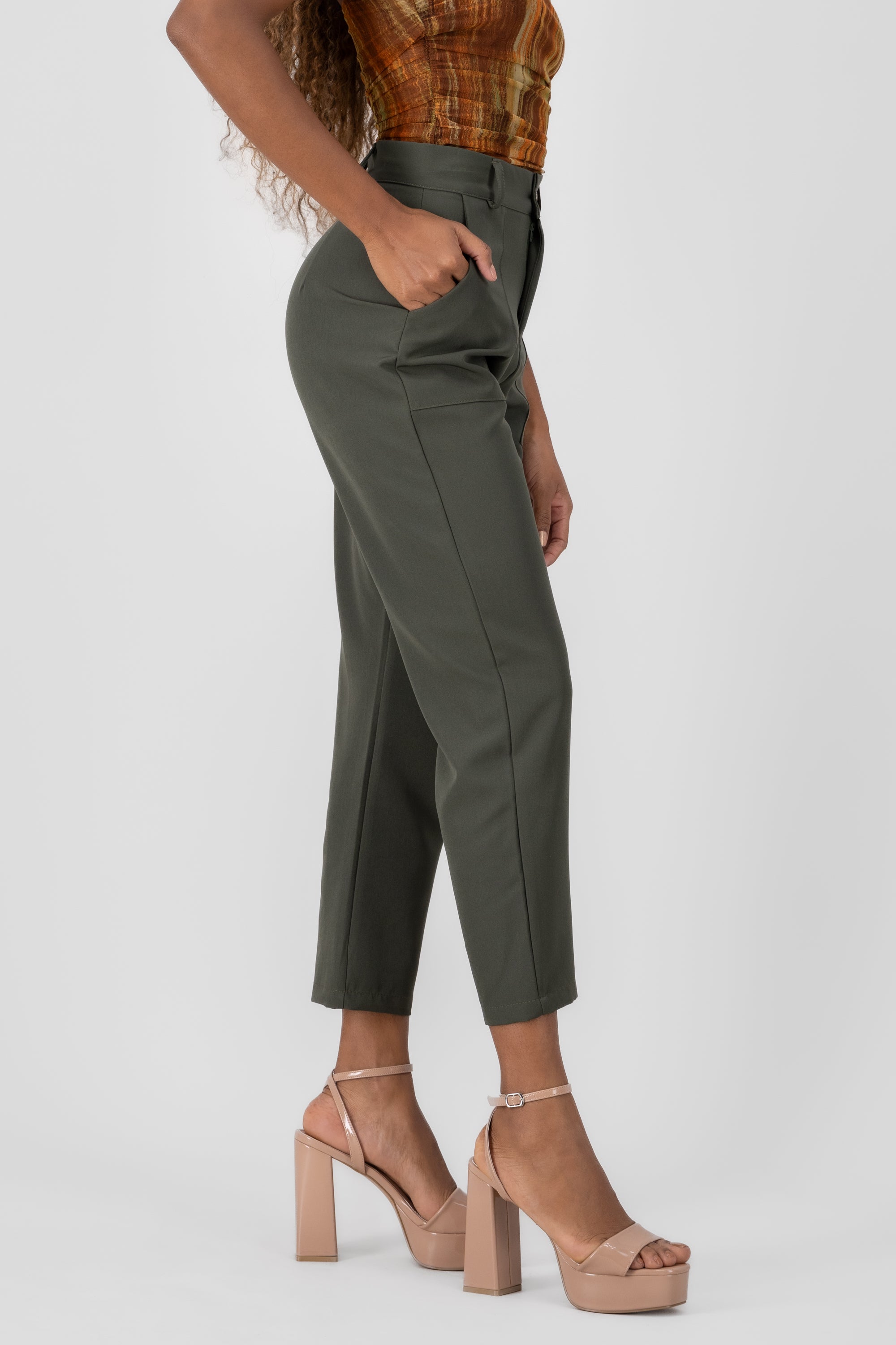 High Capri waist pants bags Dark green