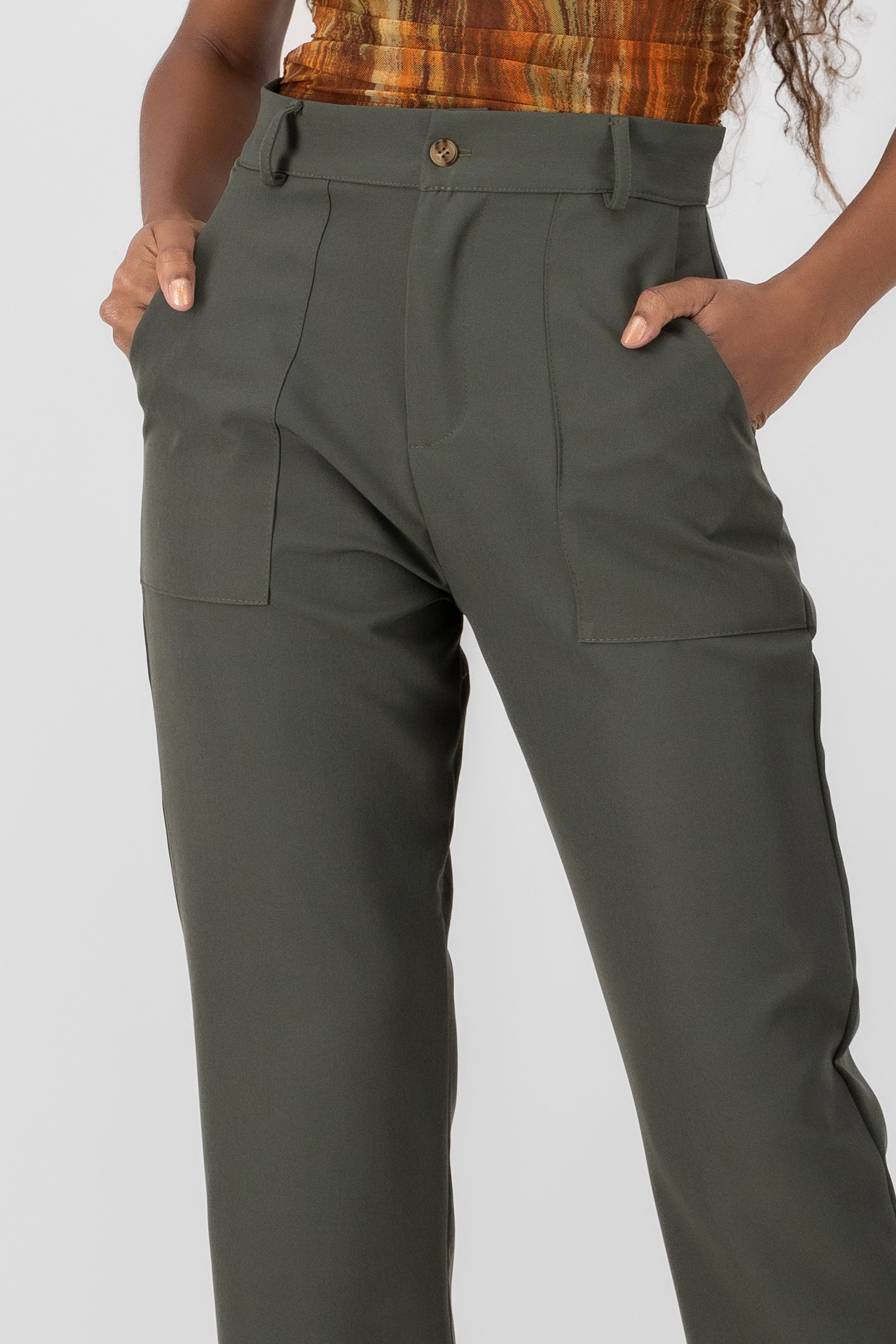 High Capri waist pants bags Dark green