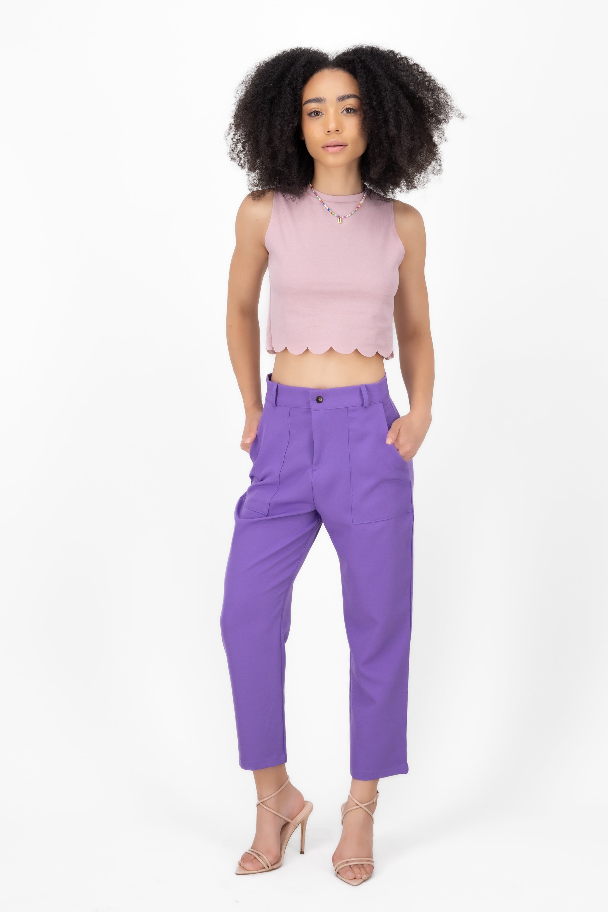 High Capri waist pants bags LAVENDER