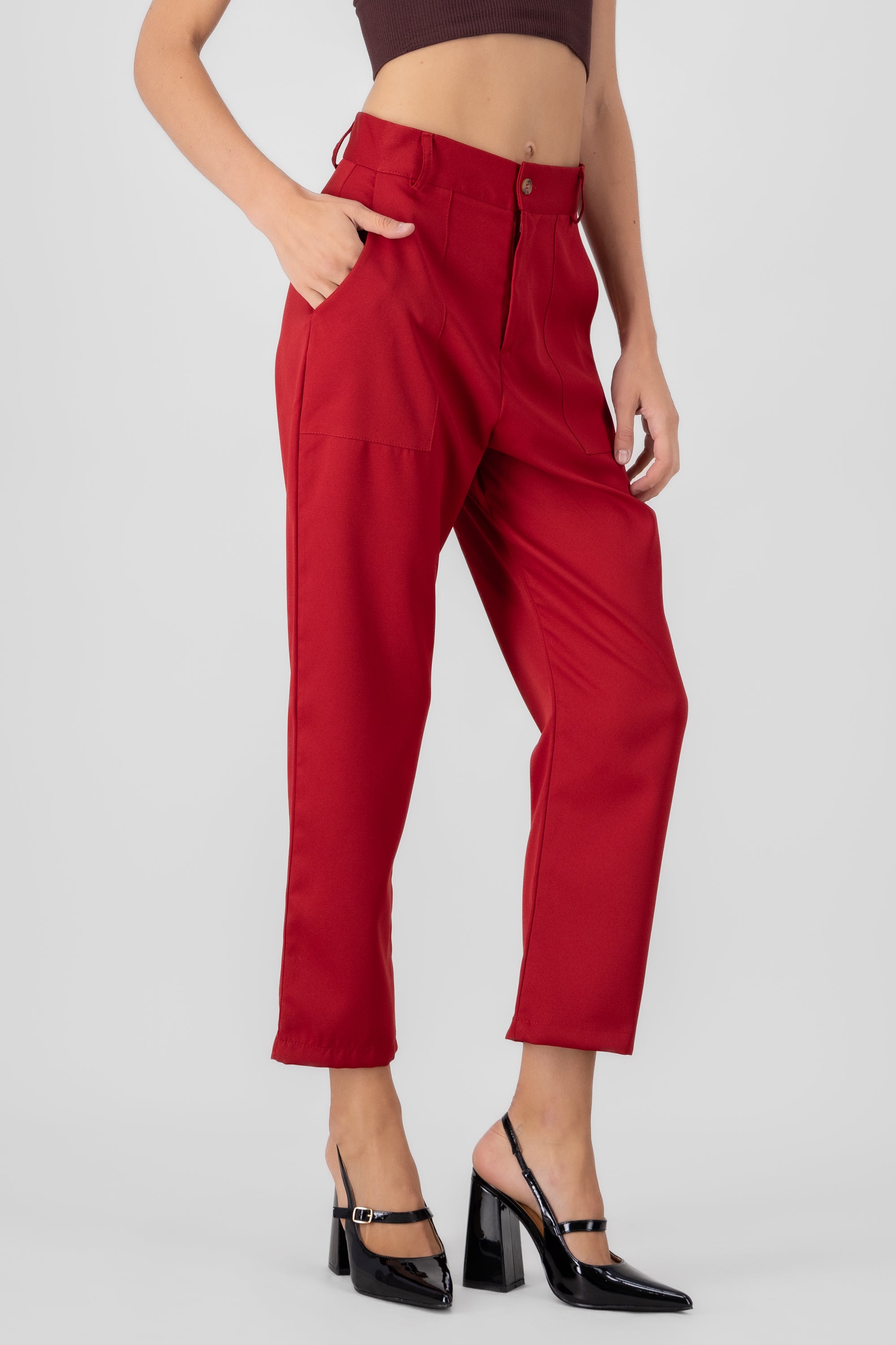 High Capri waist pants bags Red tomato