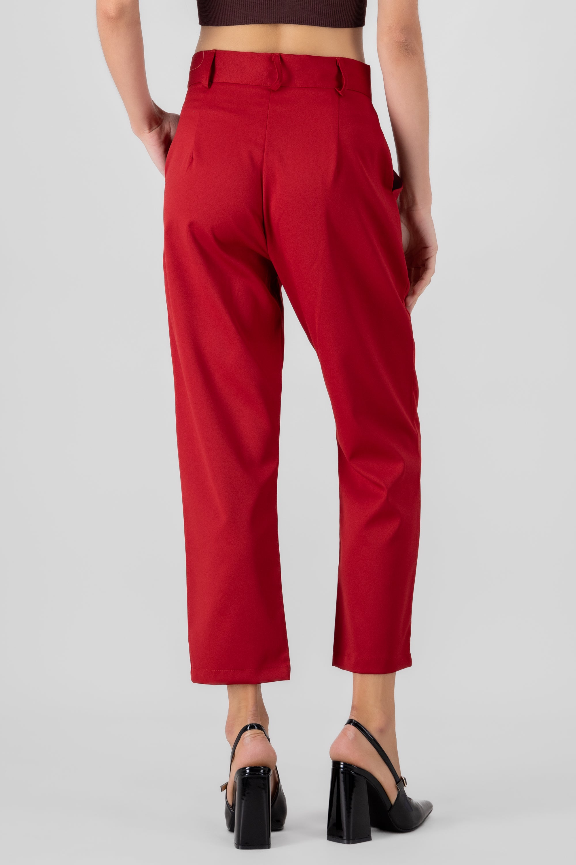 High Capri waist pants bags Red tomato