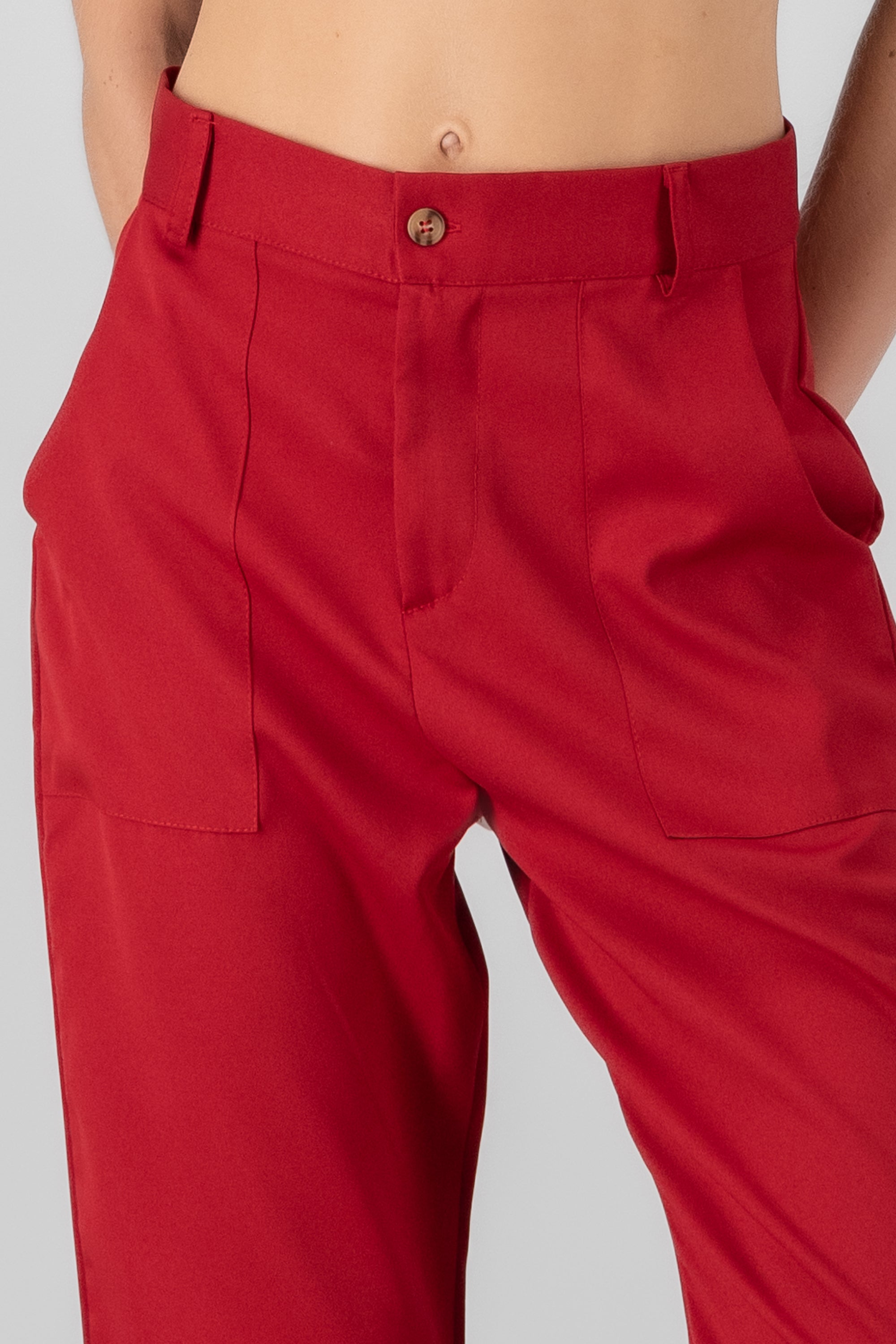 High Capri waist pants bags Red tomato