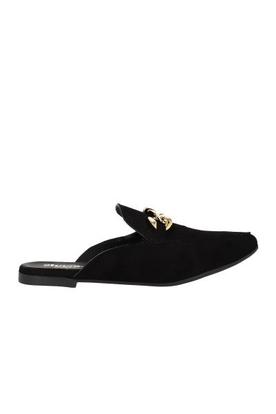 Flat Mula Cadena Suede NEGRO