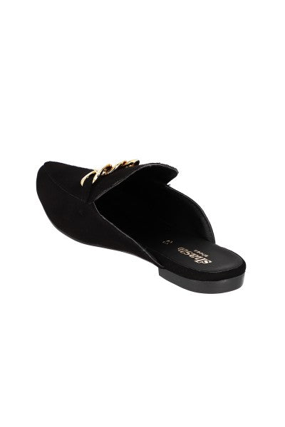 Flat Mula Cadena Suede NEGRO