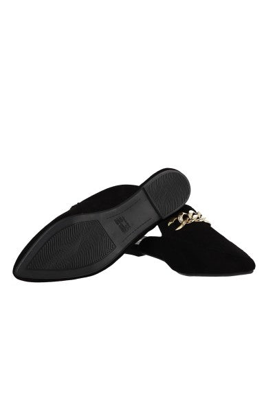 Flat Mula Cadena Suede NEGRO