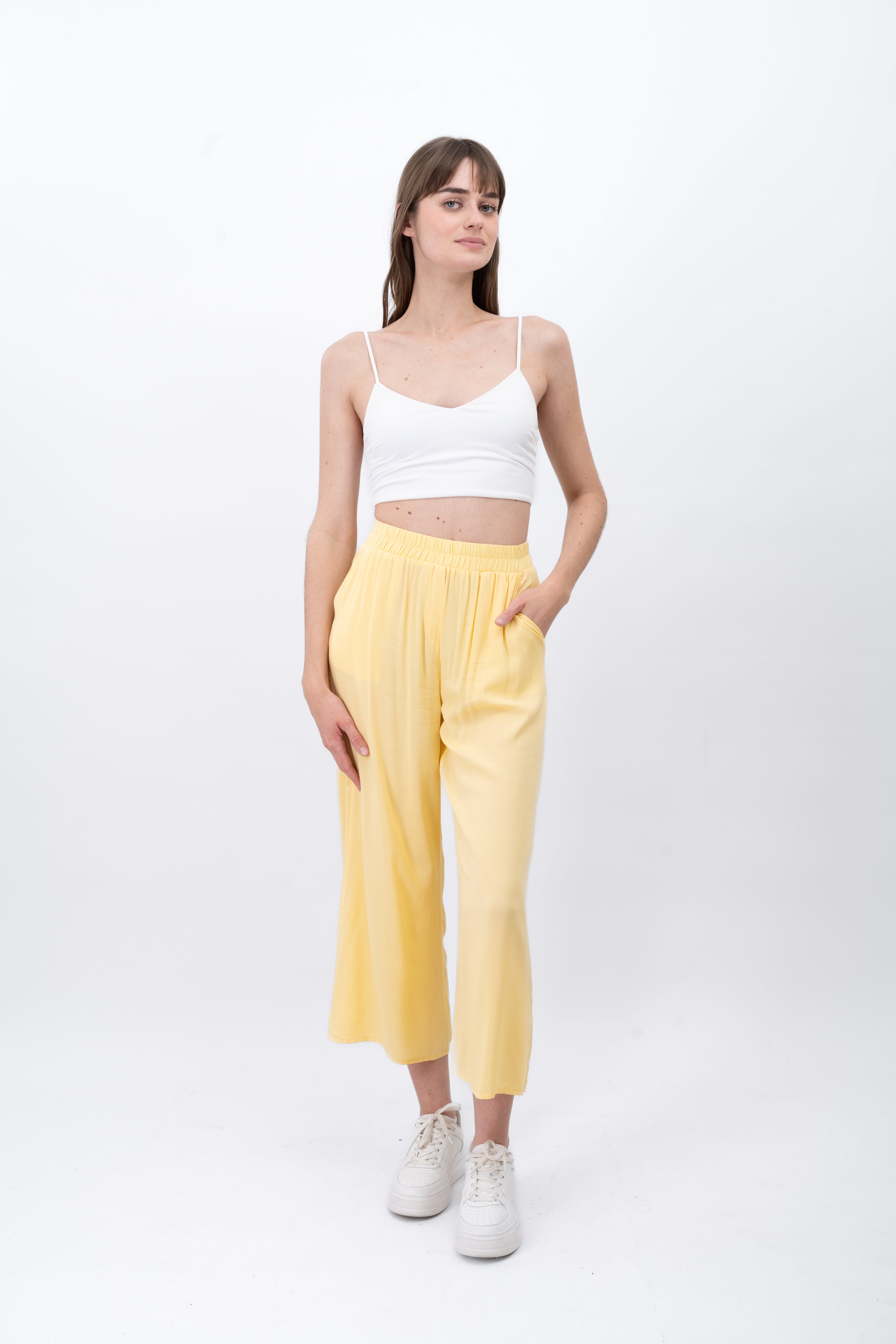 Wide Leg pants Frievid High Waist Pastel yellow