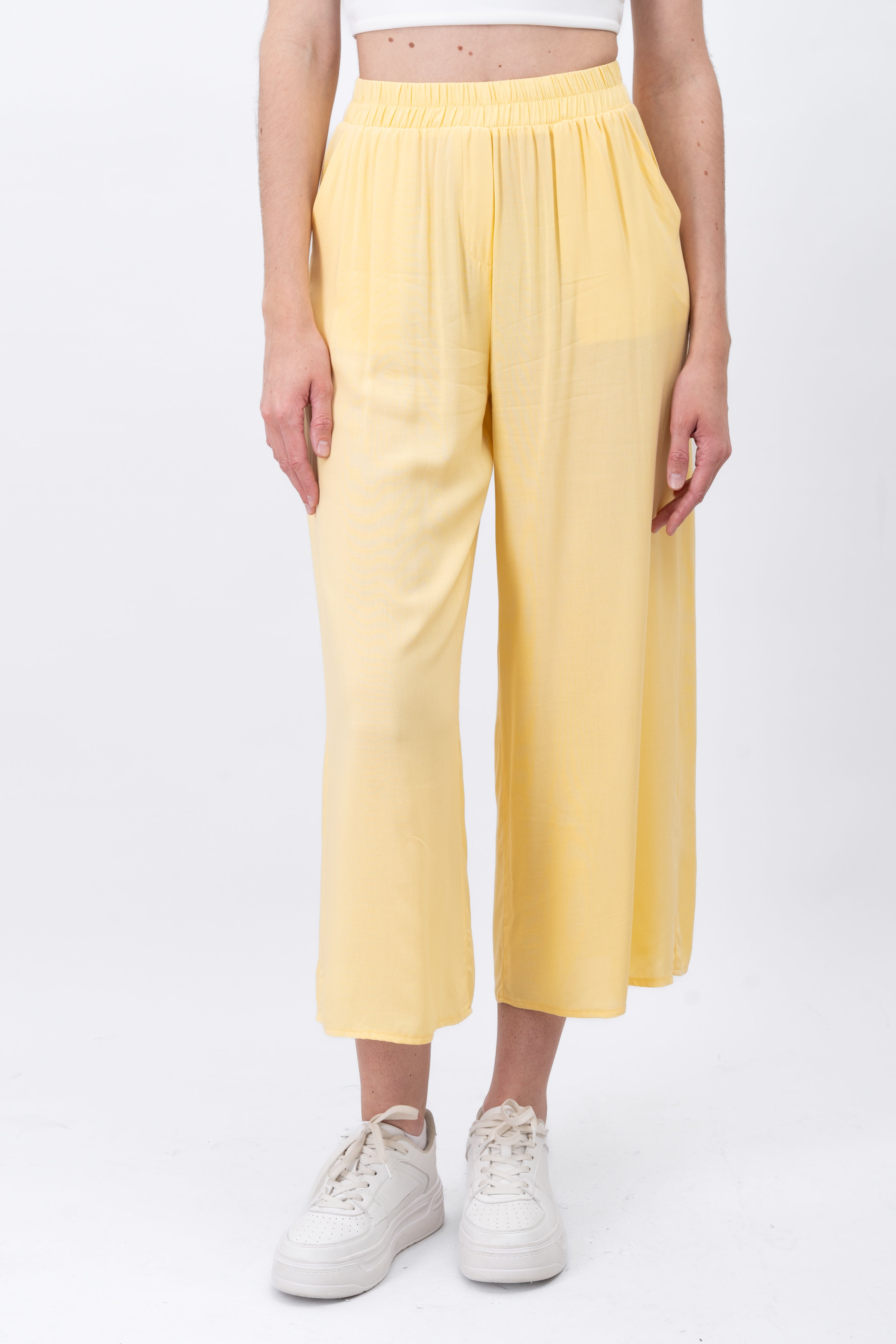Wide Leg pants Frievid High Waist Pastel yellow